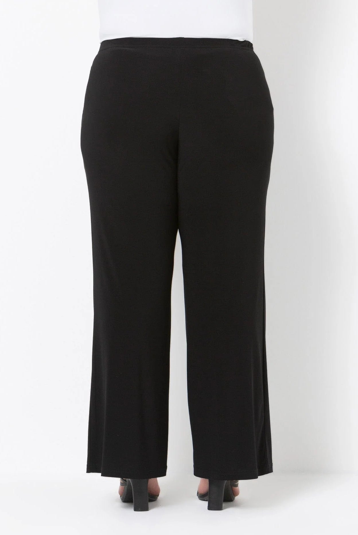 Black wide-leg pants on a white background