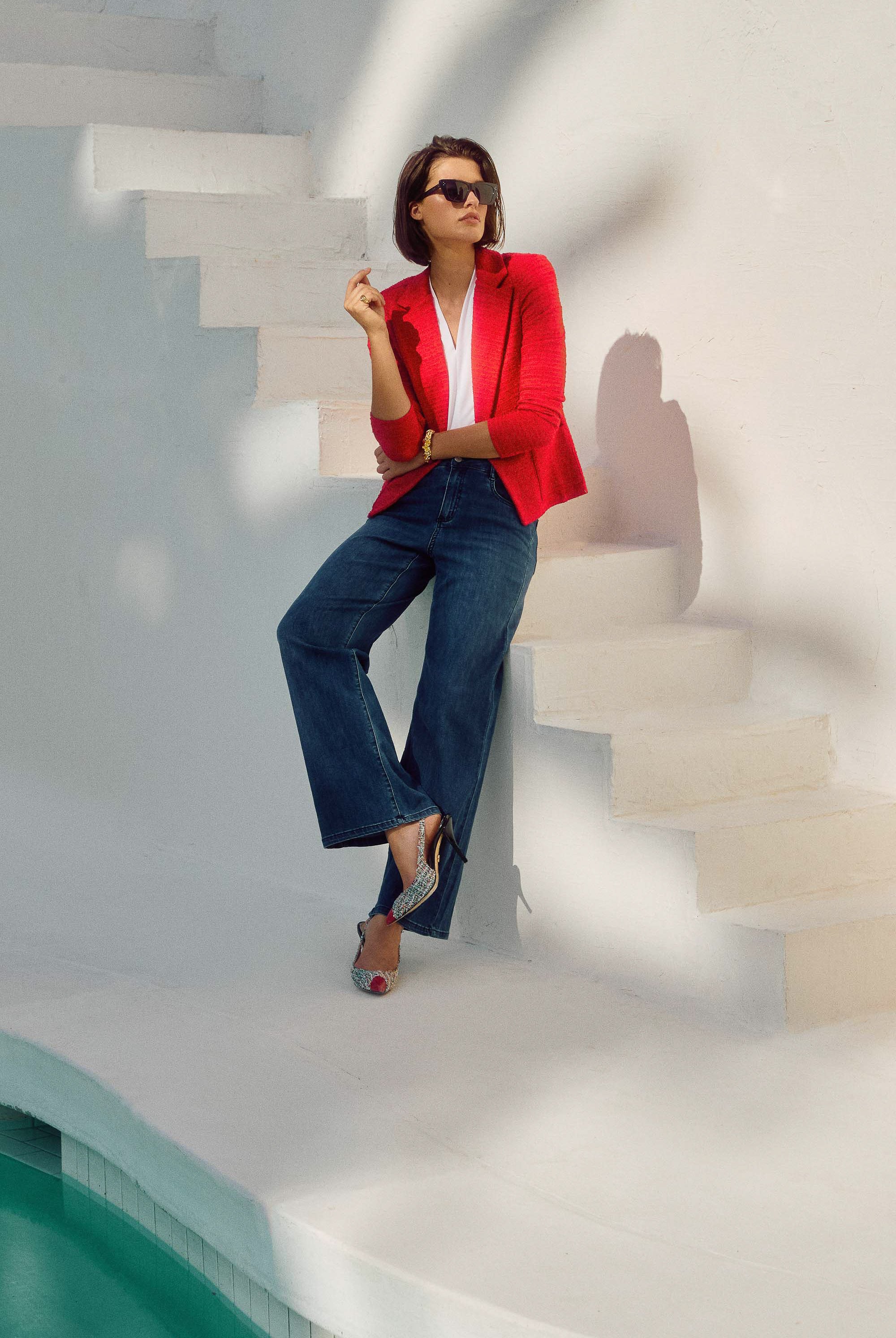 womens wide leg mid blue denim jean