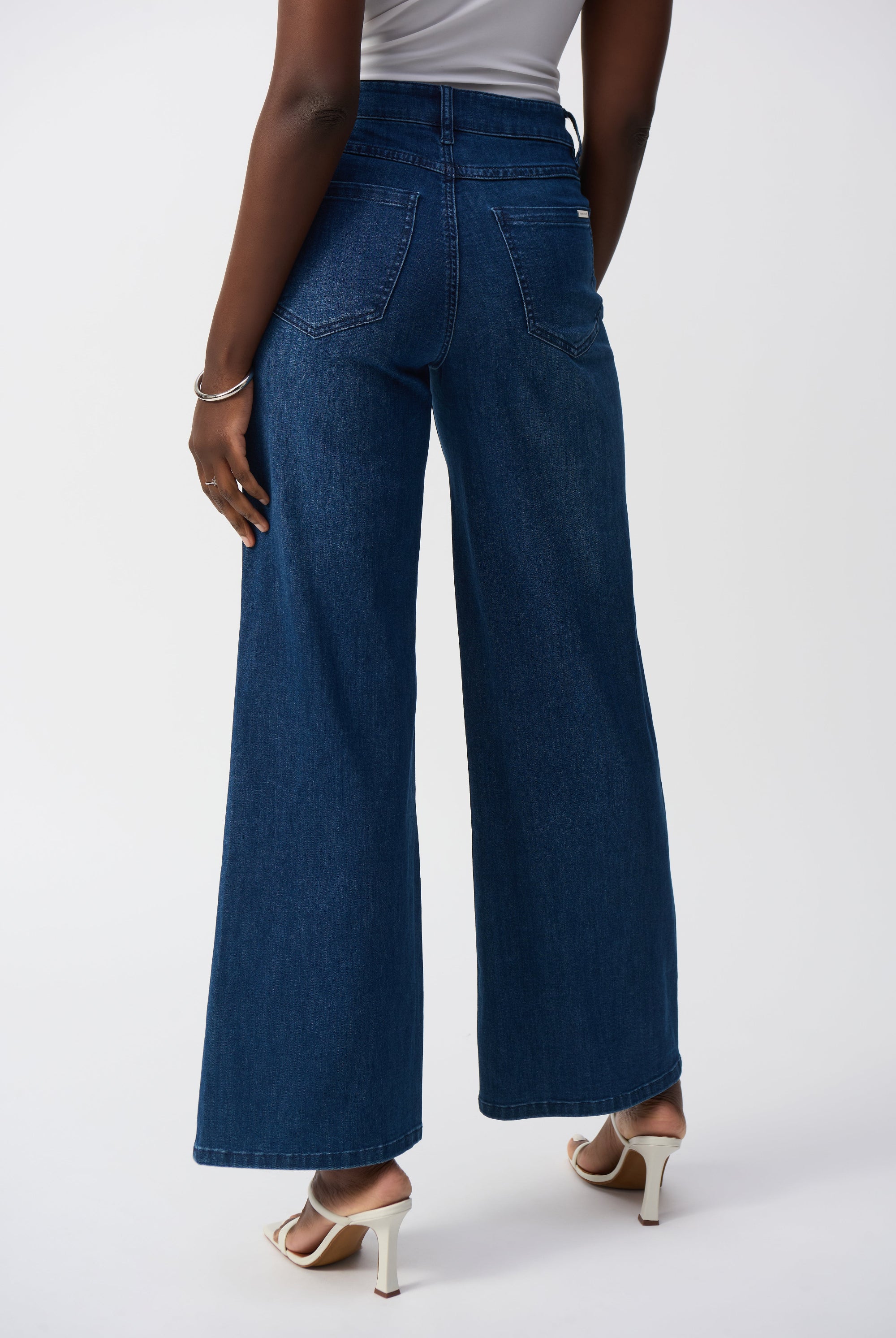 womens wide leg mid blue denim jean