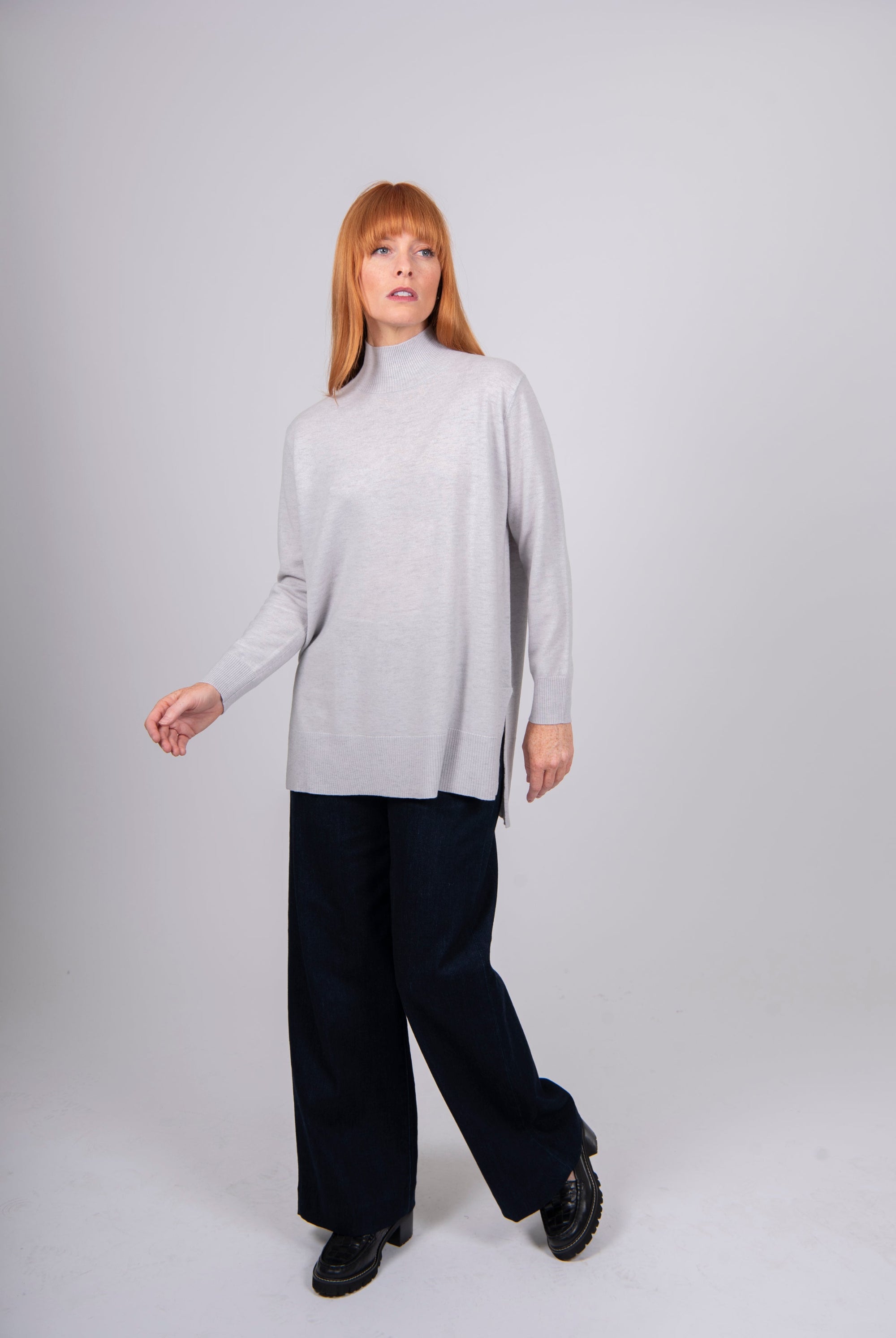 womens turtleneck long sleeve sweater silver grey