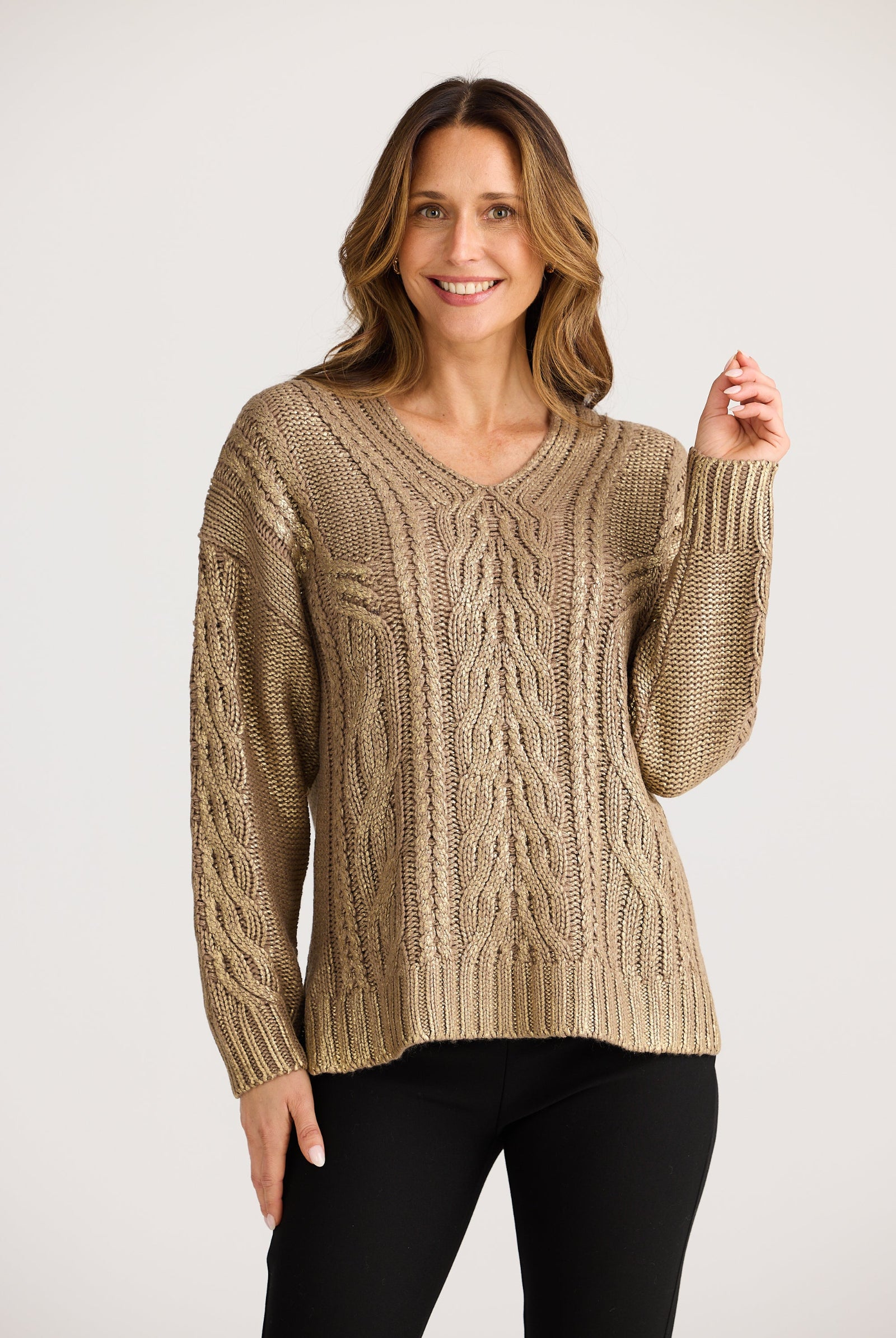 brave and true satellite knit bronze cable knit sweat