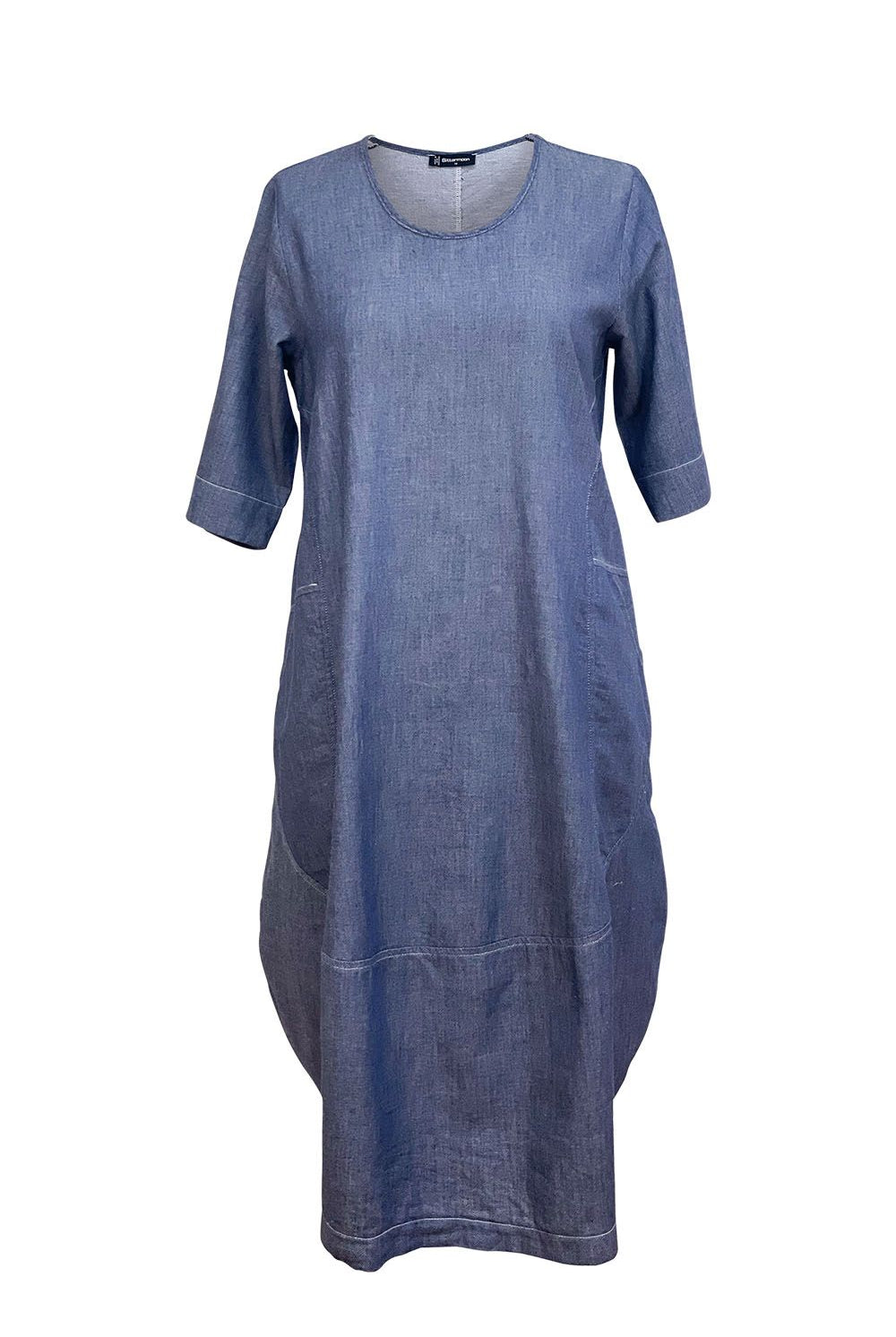 cocoon midi dress denim clear cut white background