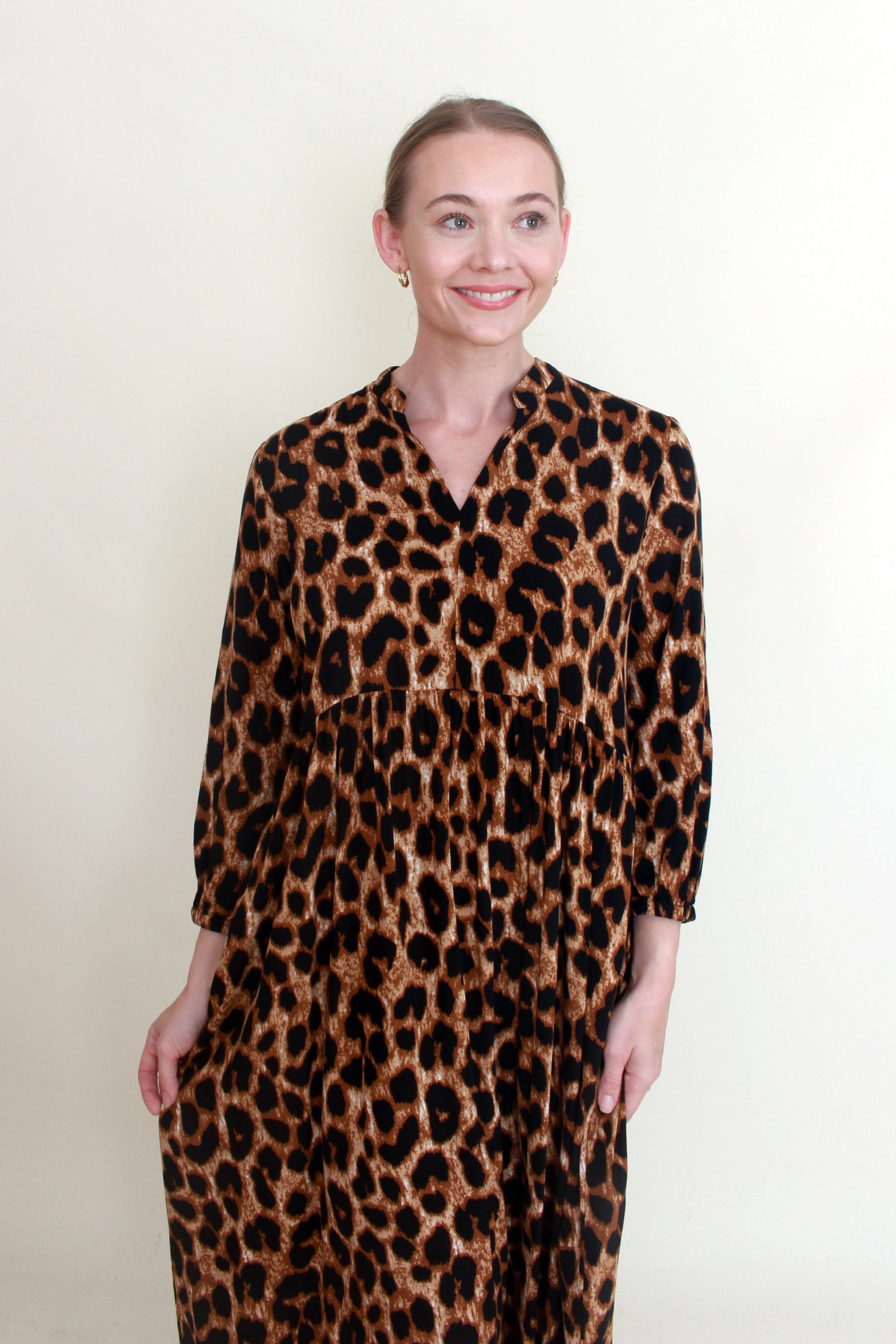 leopard print midi dress long sleeve