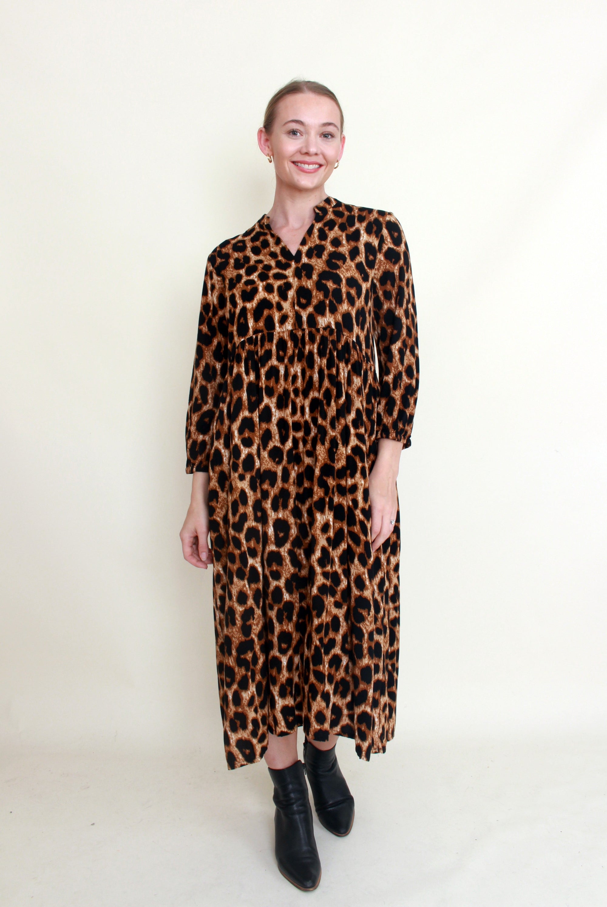 leopard print midi dress long sleeve