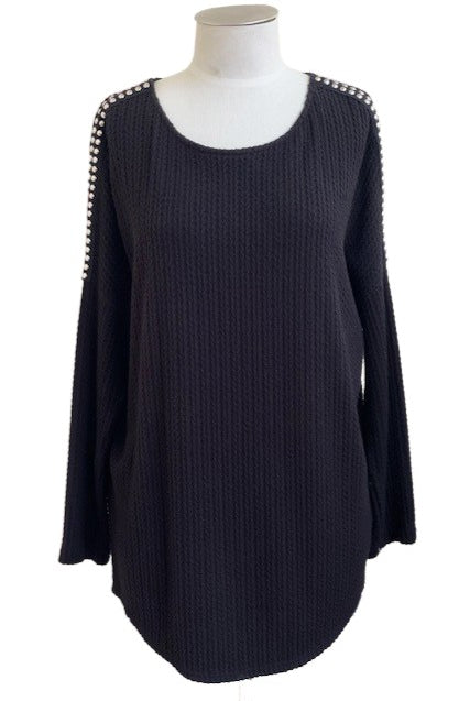 womens knit blacklongline jumper with long sleeve and stud details