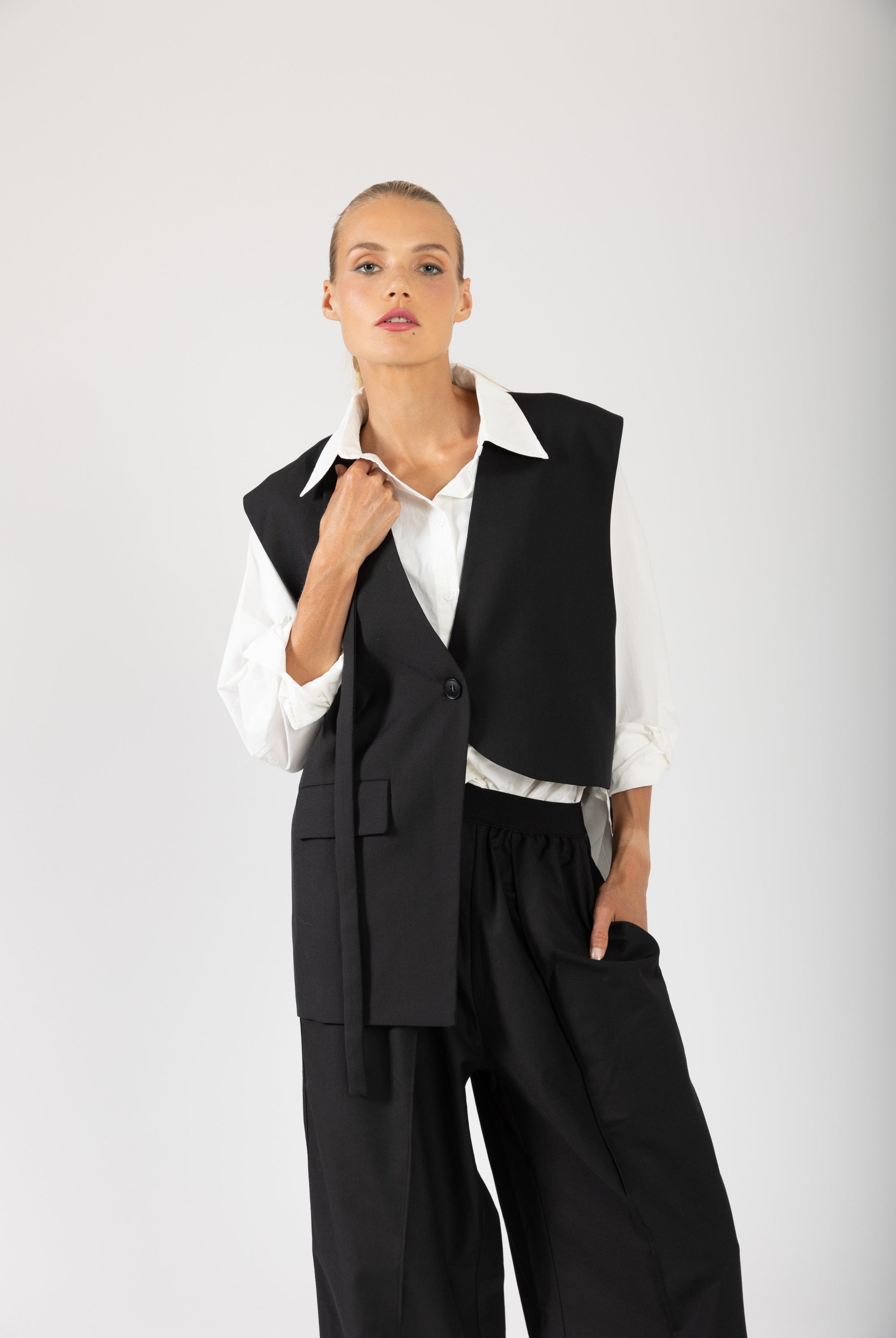 womens asymmetircal structured vest black