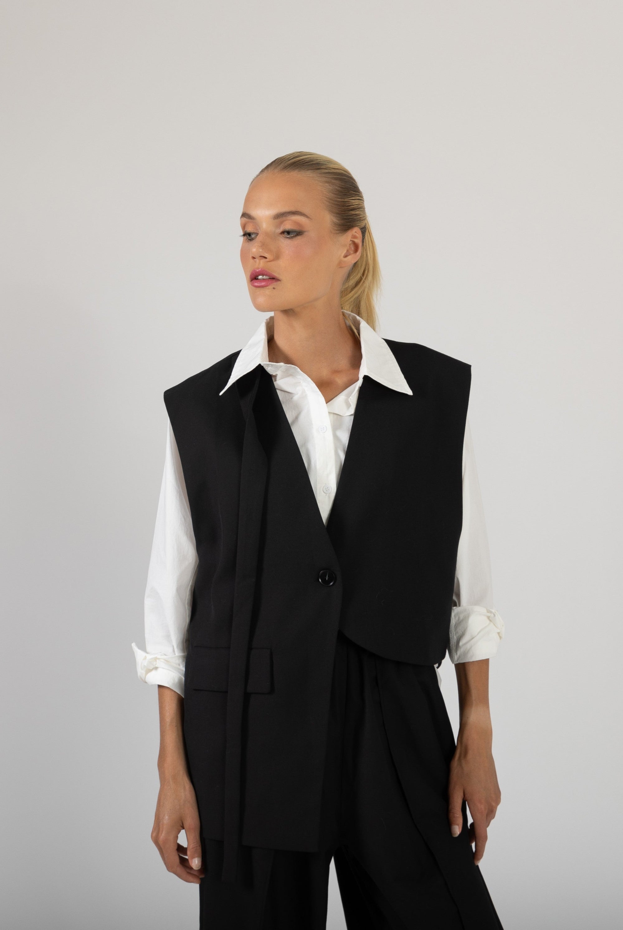 womens asymmetircal structured vest black