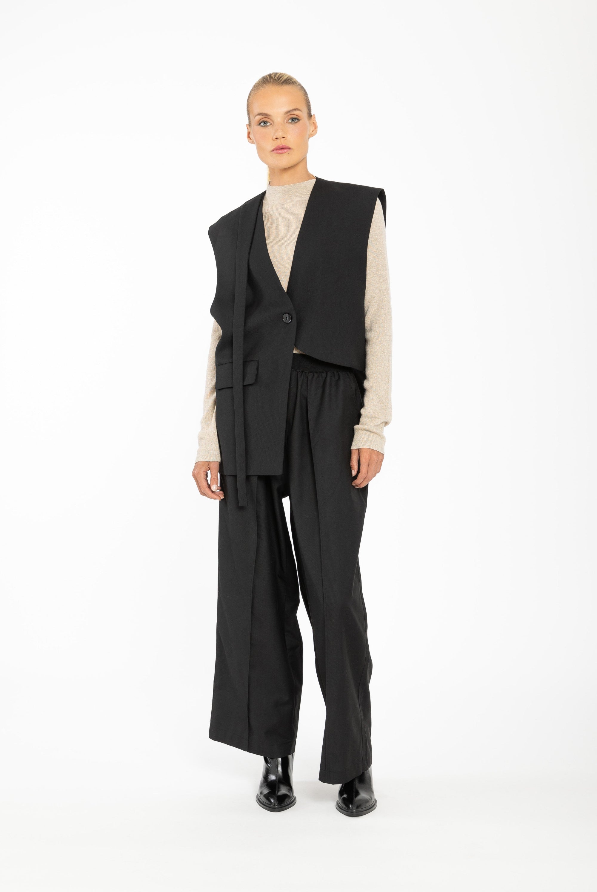 womens asymmetircal structured vest black