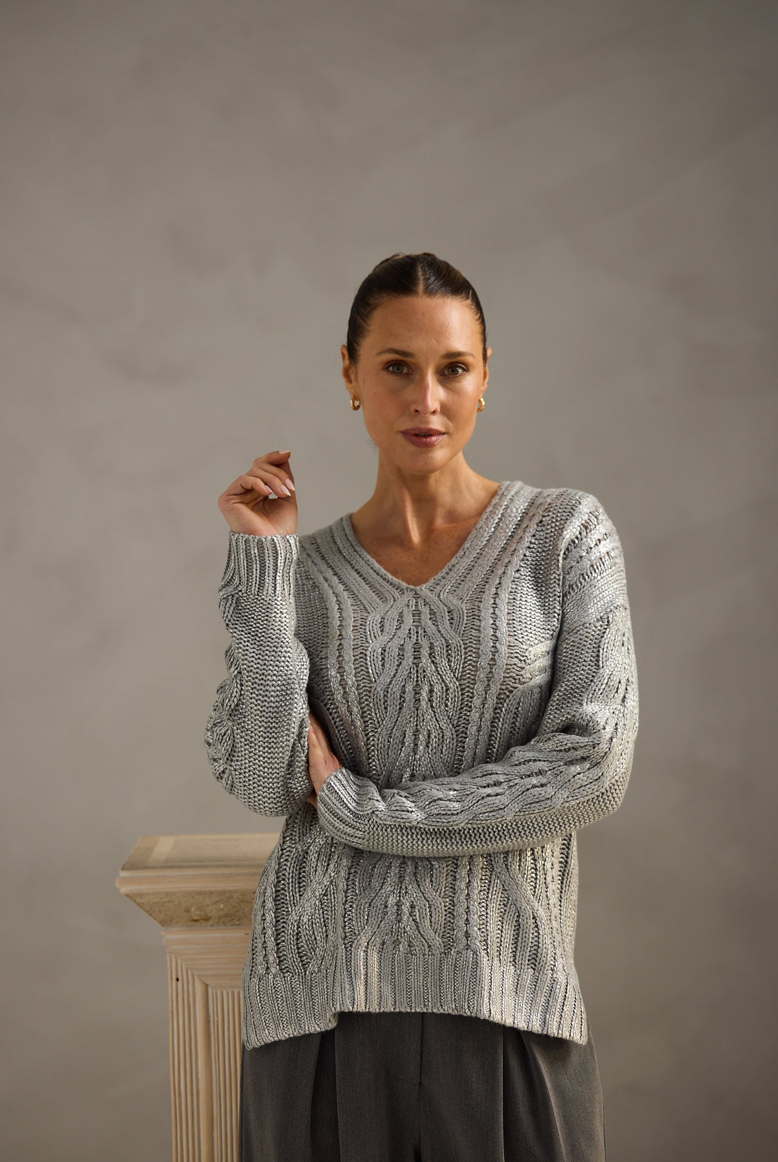 Brave and True Satellite Knit Silver cable knit