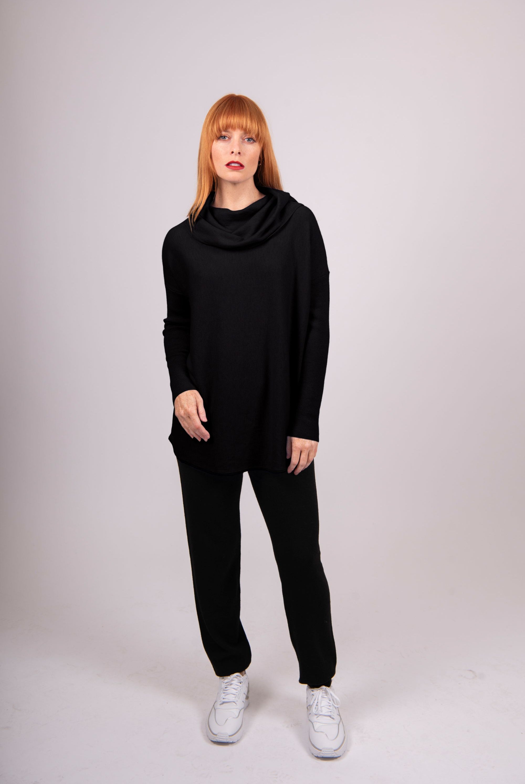 womens cowl neck sweater long sleeve black
