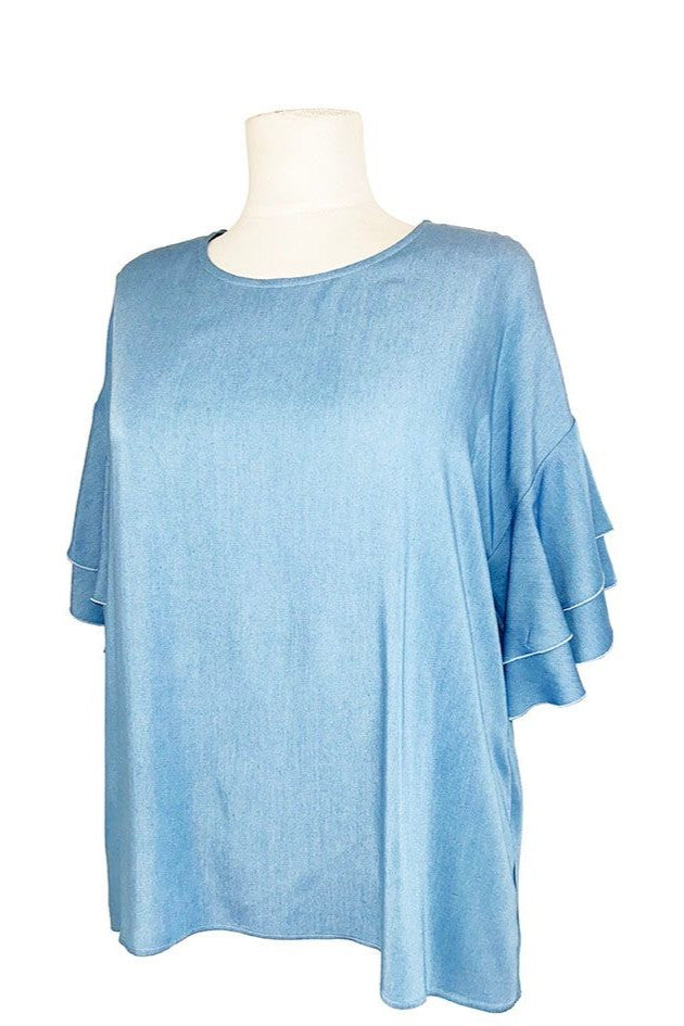 Blue top on a mannequin against a white background