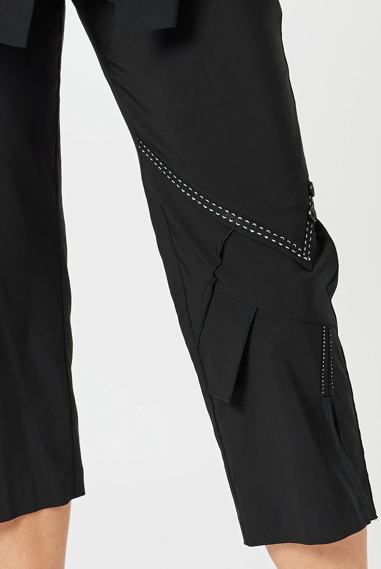 womens cropped black pant with white stitching detail