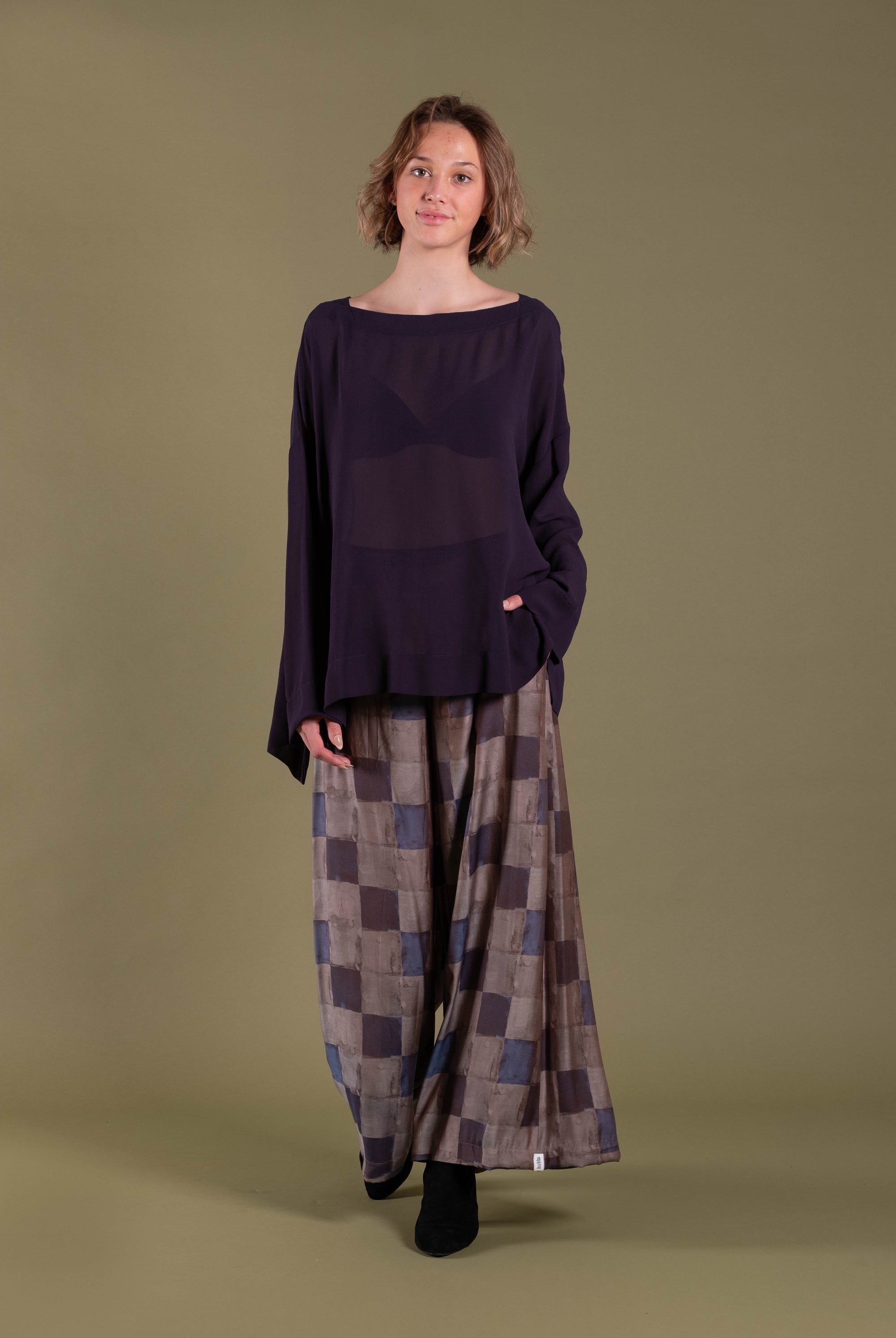 womens wide leg pant patchwork browns