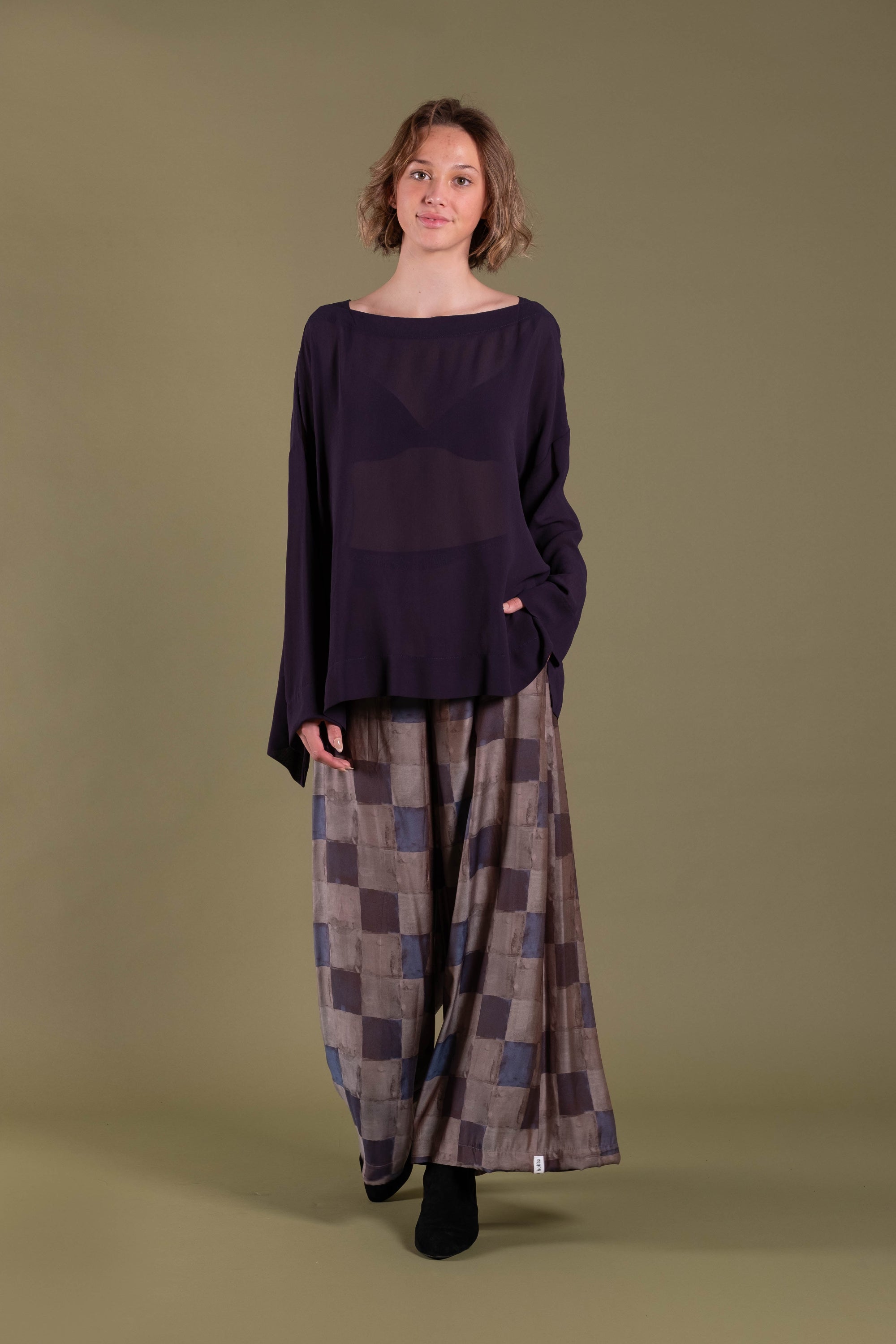 womens wide leg pant patchwork browns