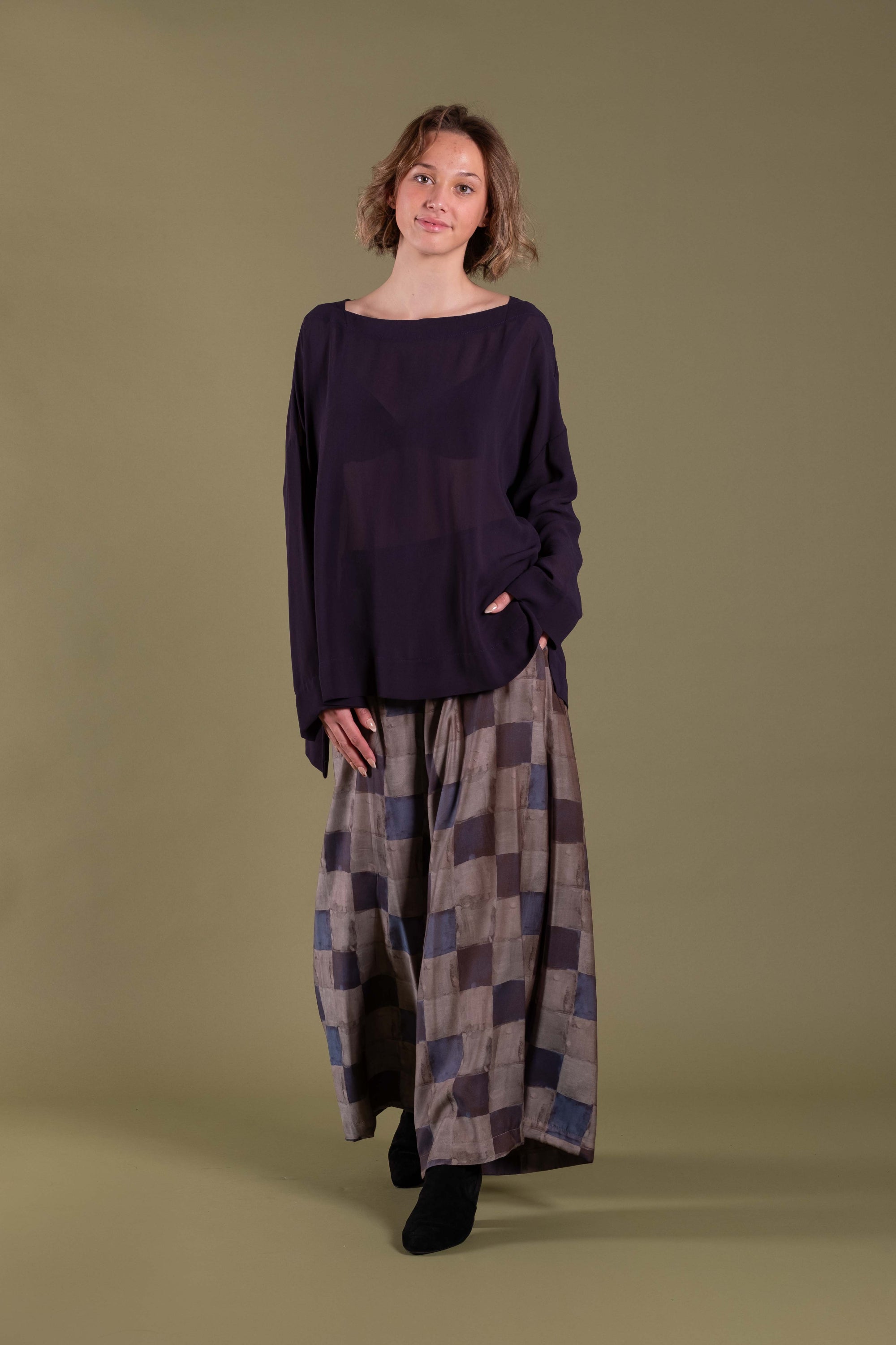 womens wide leg pant patchwork browns