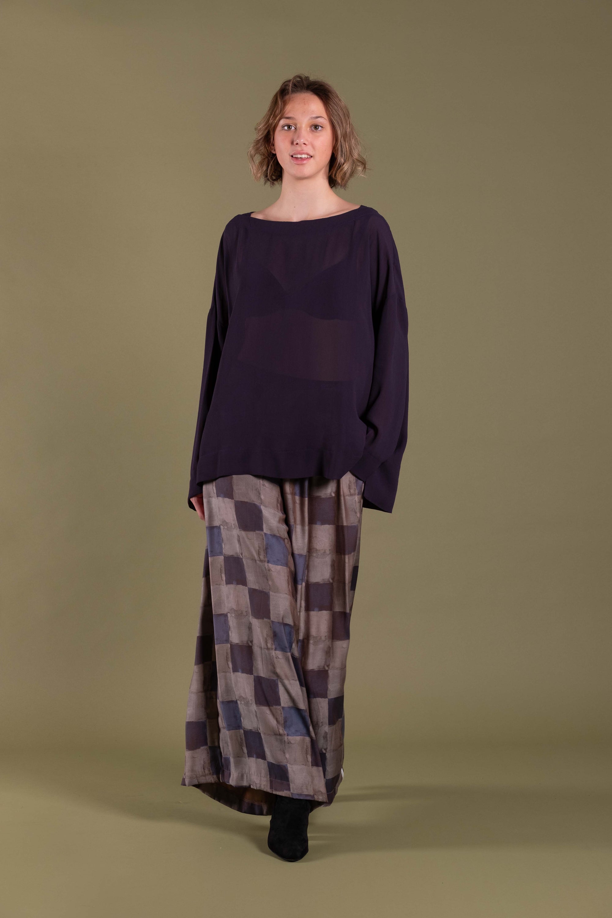 womens wide leg pant patchwork browns