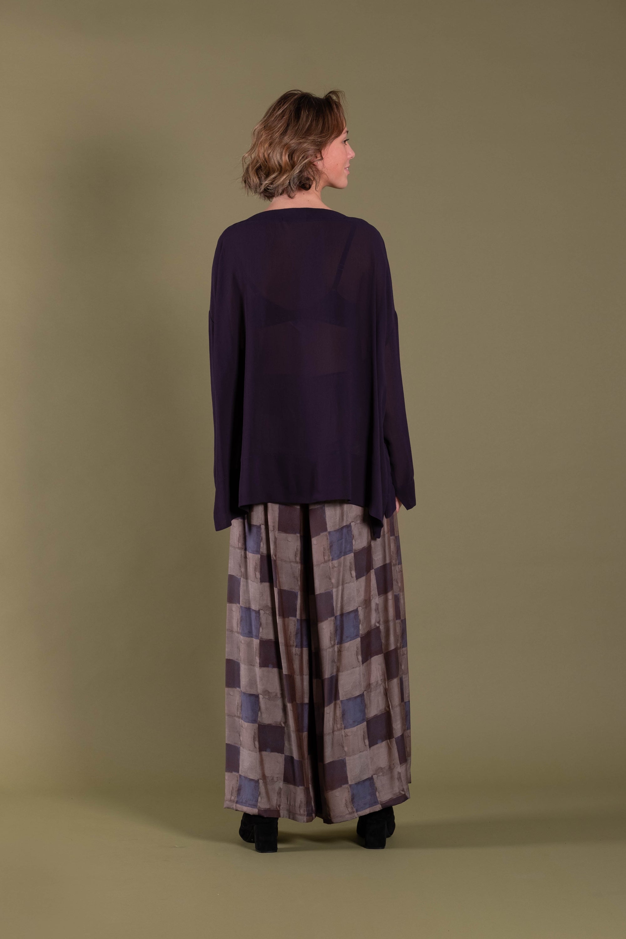 womens wide leg pant patchwork browns back view