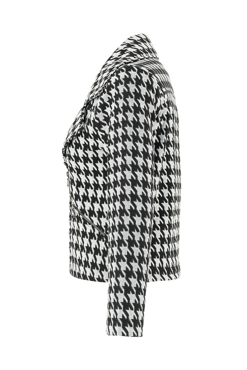 Houndstooth patterned coat on a white background side angle