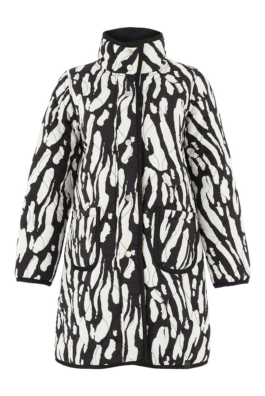 Black and white patterned coat on a white background