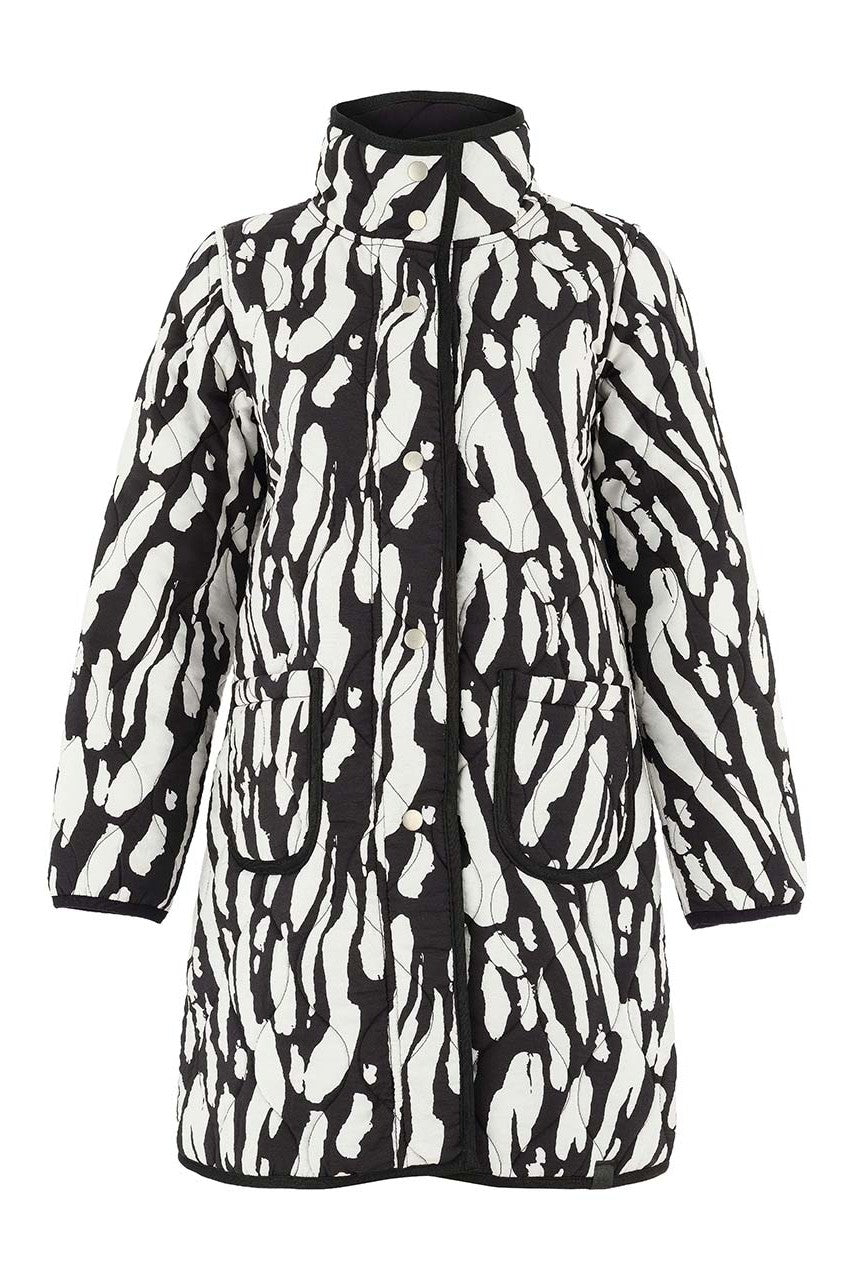 Black and white patterned coat on a white background