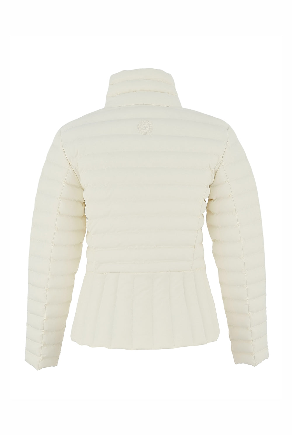 White puffer jacket on a white background back angle