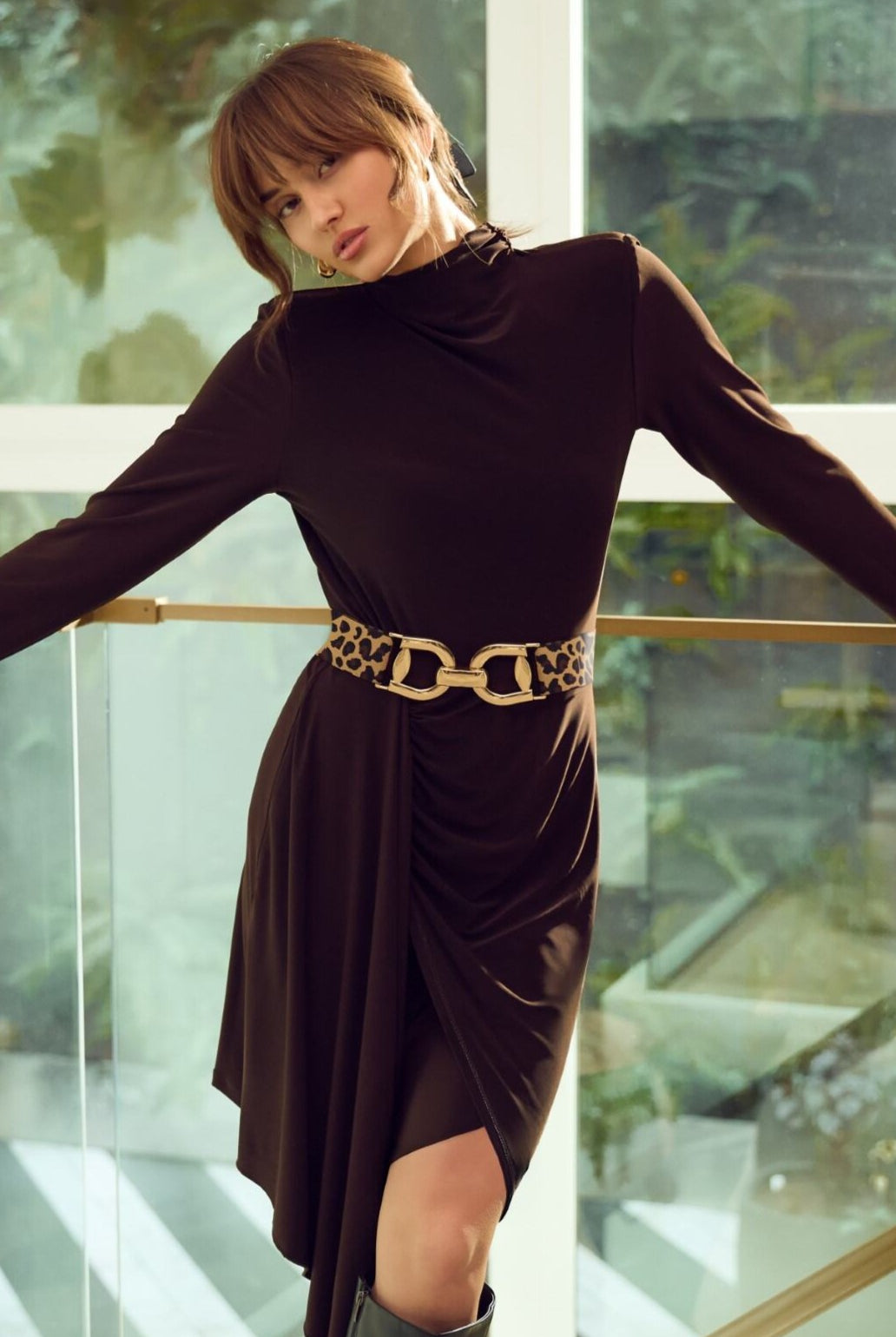 elasticated cheetah print belt with statement gold buckle