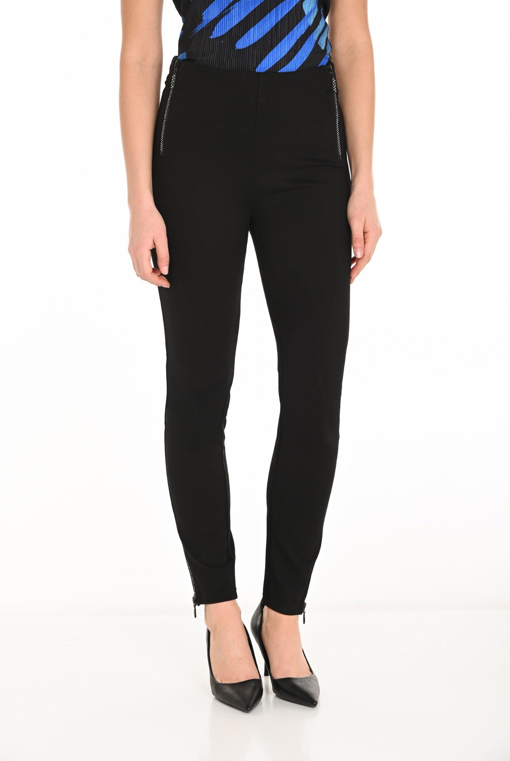 womens slim fit pant black with diamante zip details
