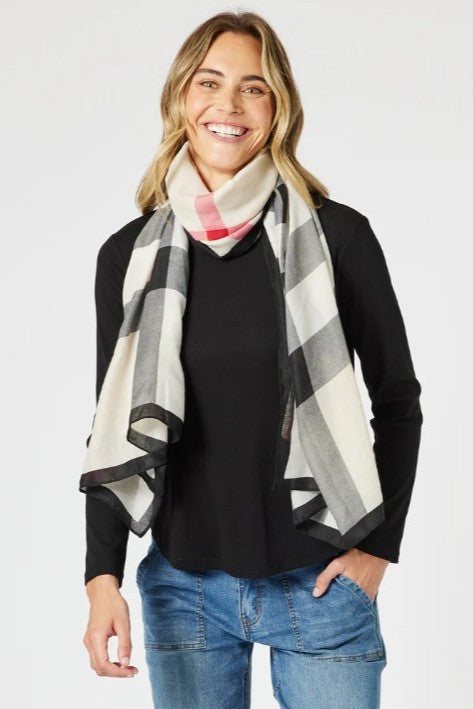 womens lightweight scarf geometric pattern black off white