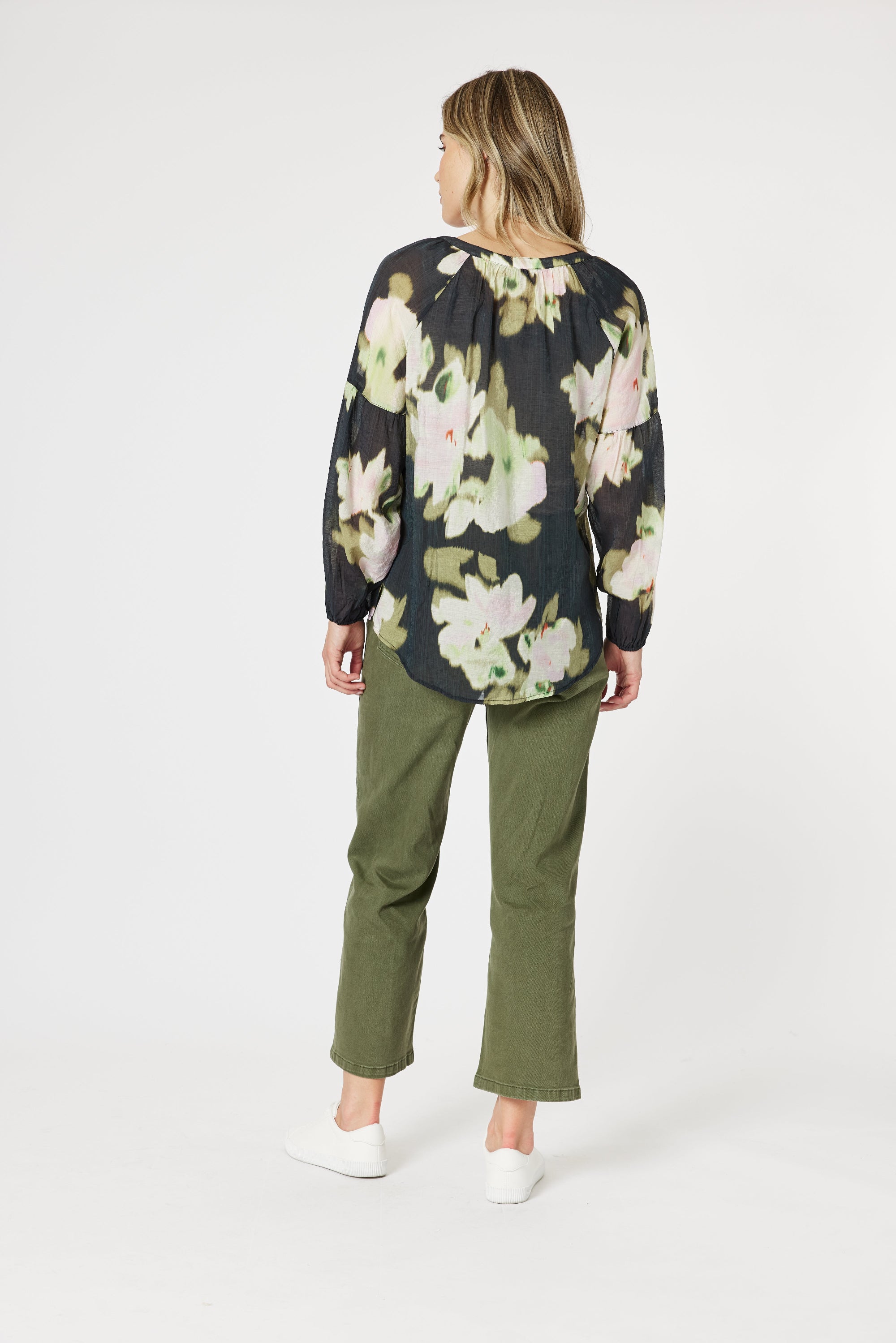 semi sheer floral blouse black floral