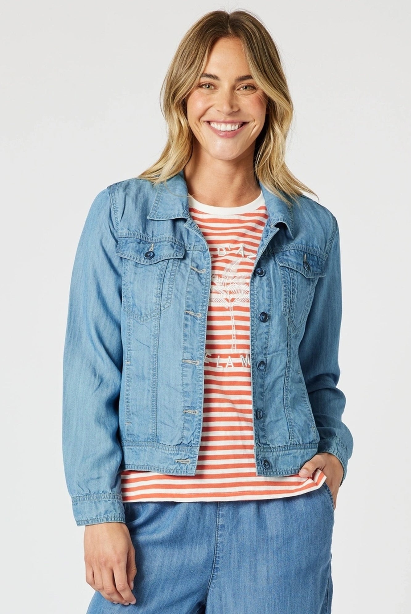 womens classic denim jacket cropped mid blue