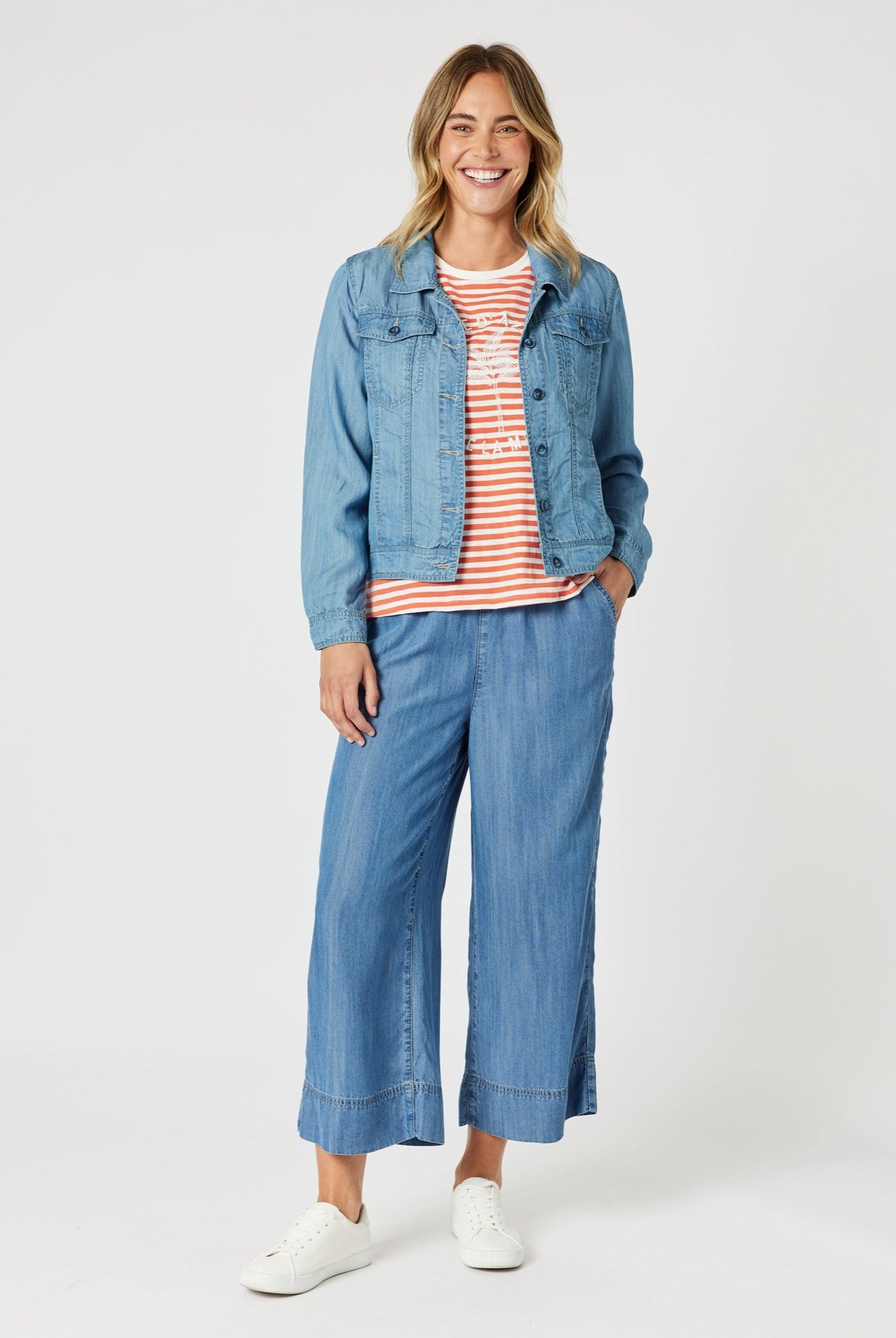 womens classic denim jacket cropped mid blue