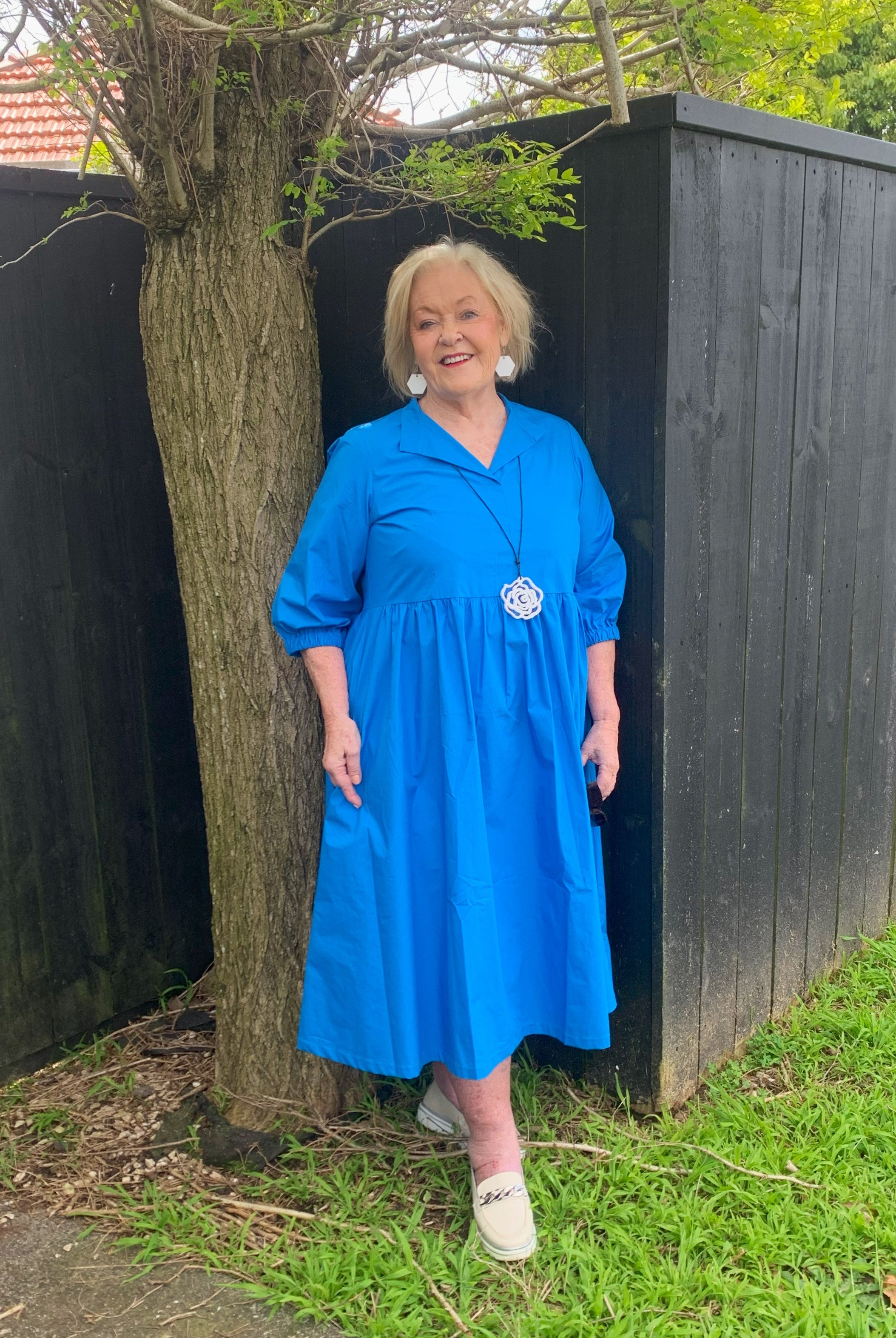 women's plus size blue cotton dress