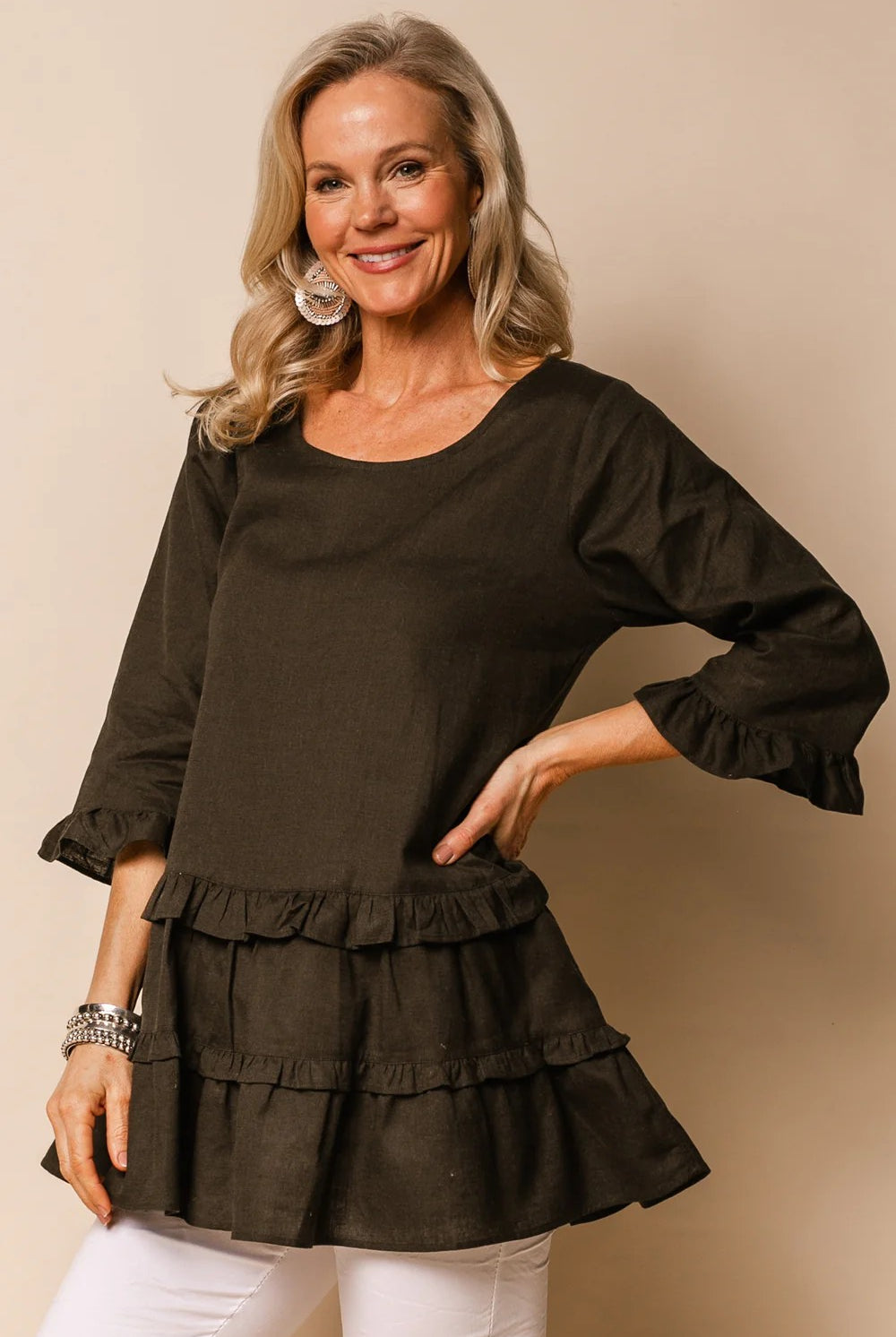 frill-hem-longline-top-khaki