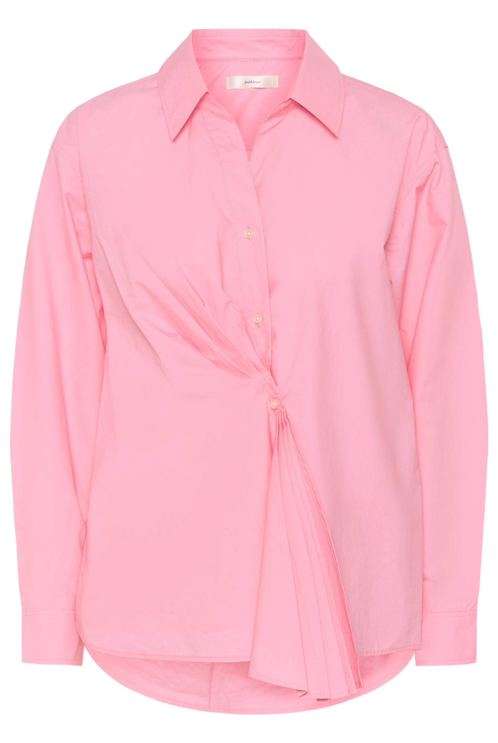 Pink shirt with a tie detail on a white background
