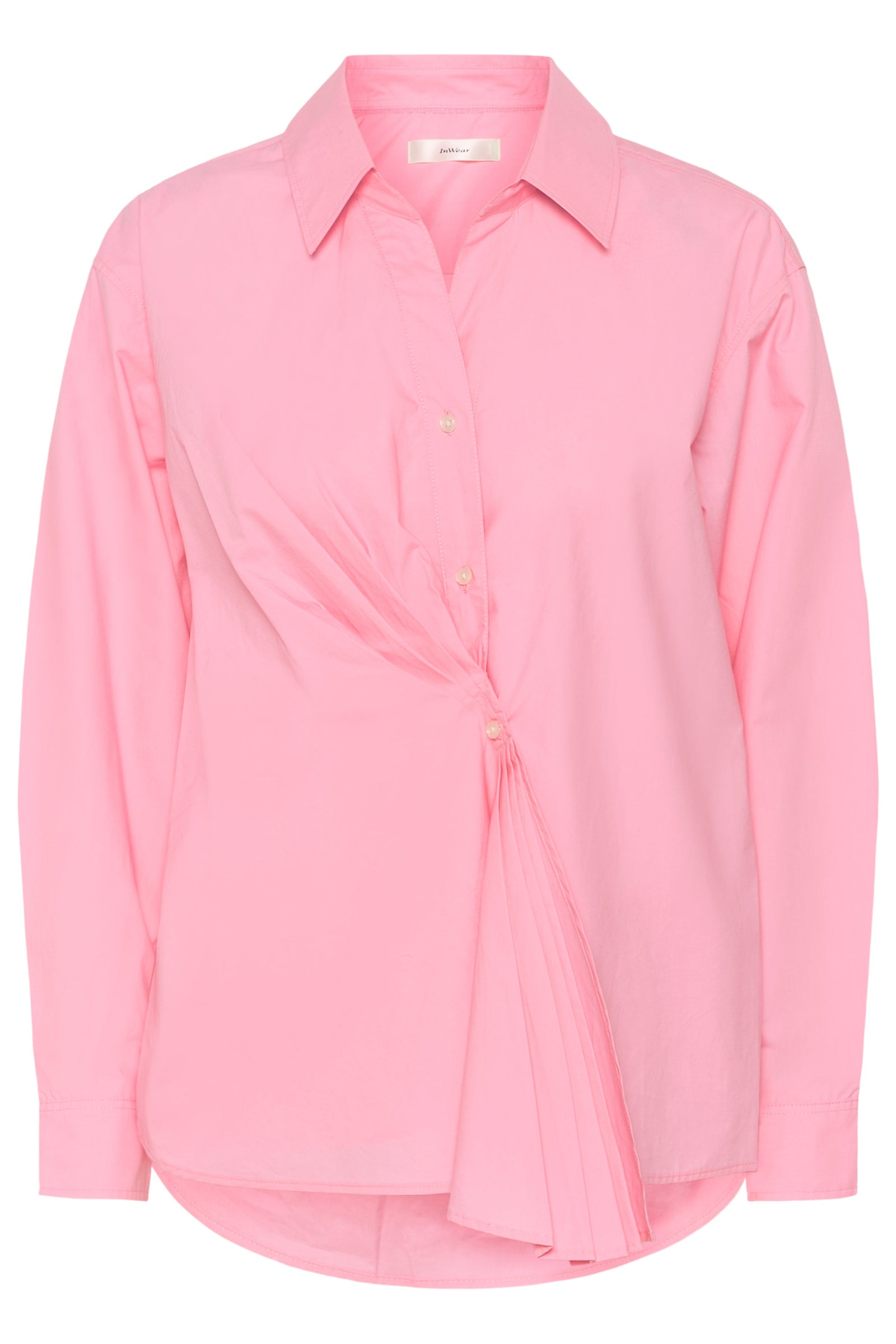 Pink shirt with a tie detail on a white background