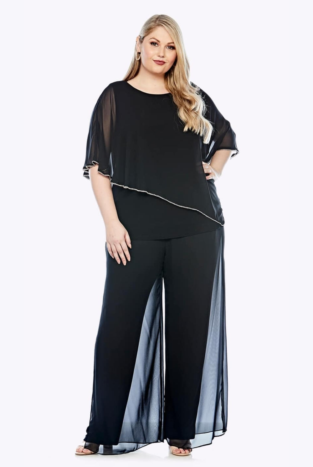 chiffon overlay wide leg pant black