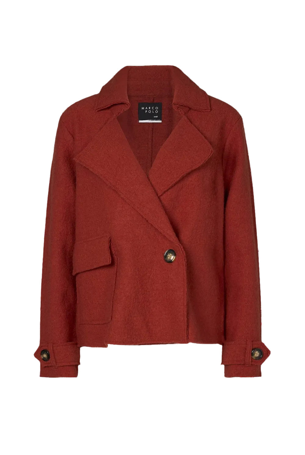 Rust jacket with a brand label on a white background