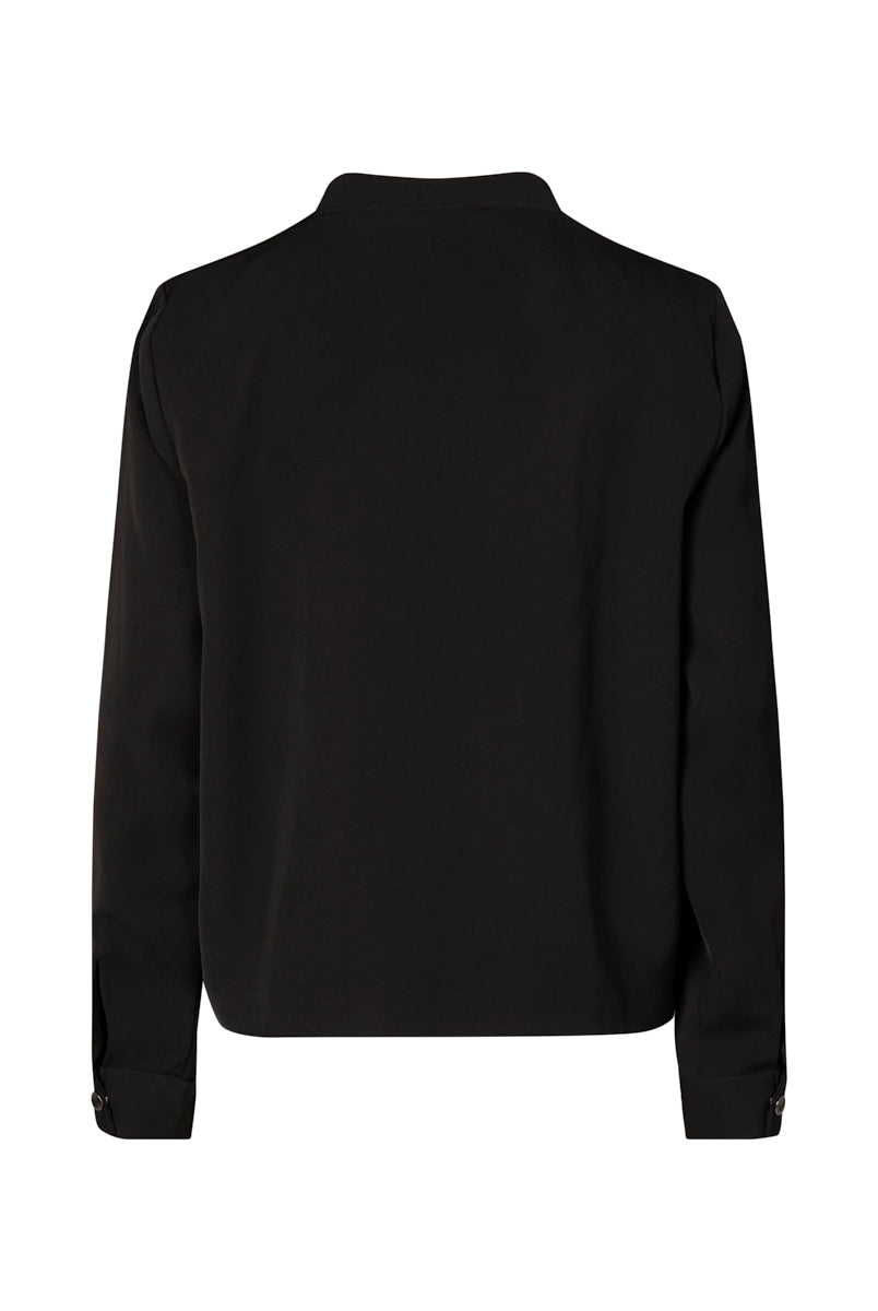 Black long-sleeve shirt on a white background back angle