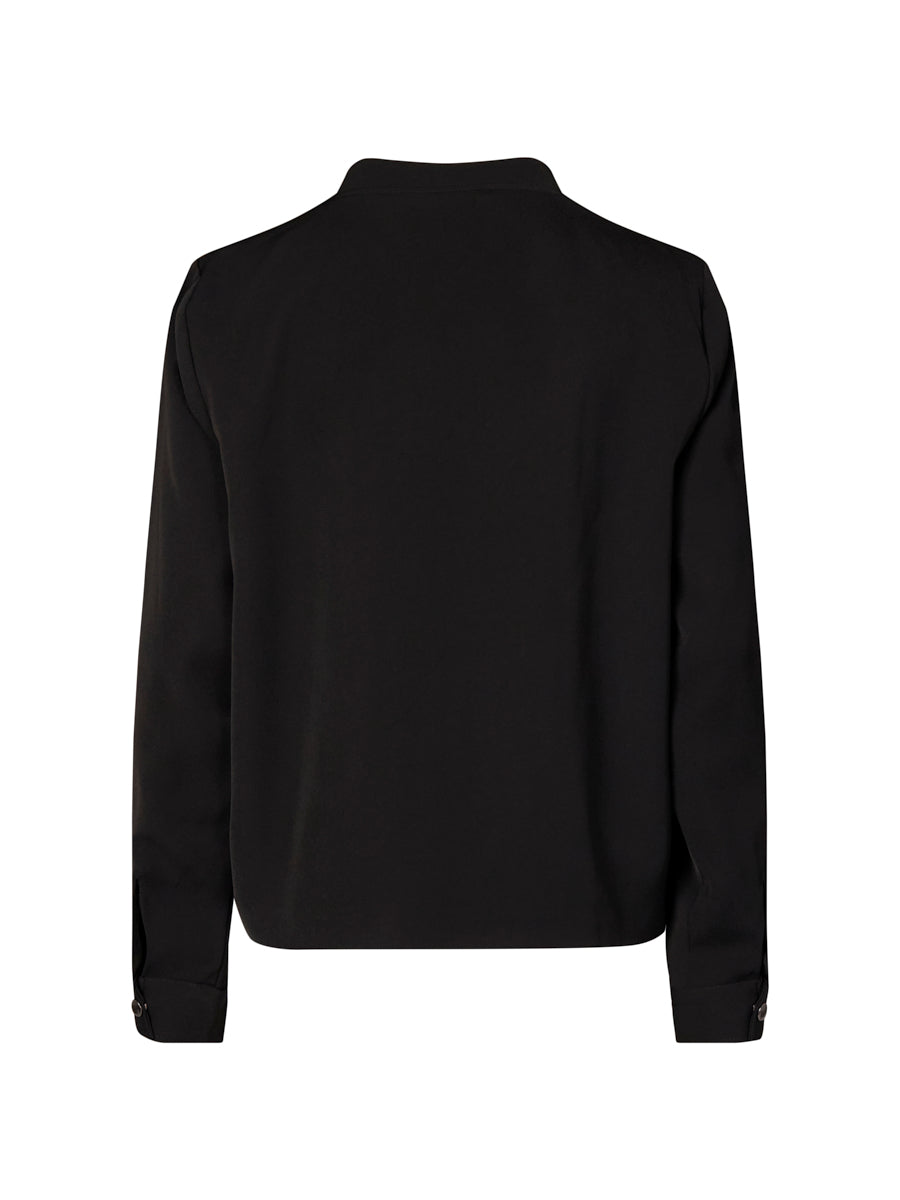 Black long-sleeve shirt on a white background back angle