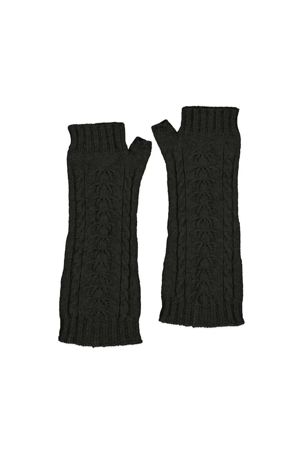 long cable knit glovelet pair in charcoal