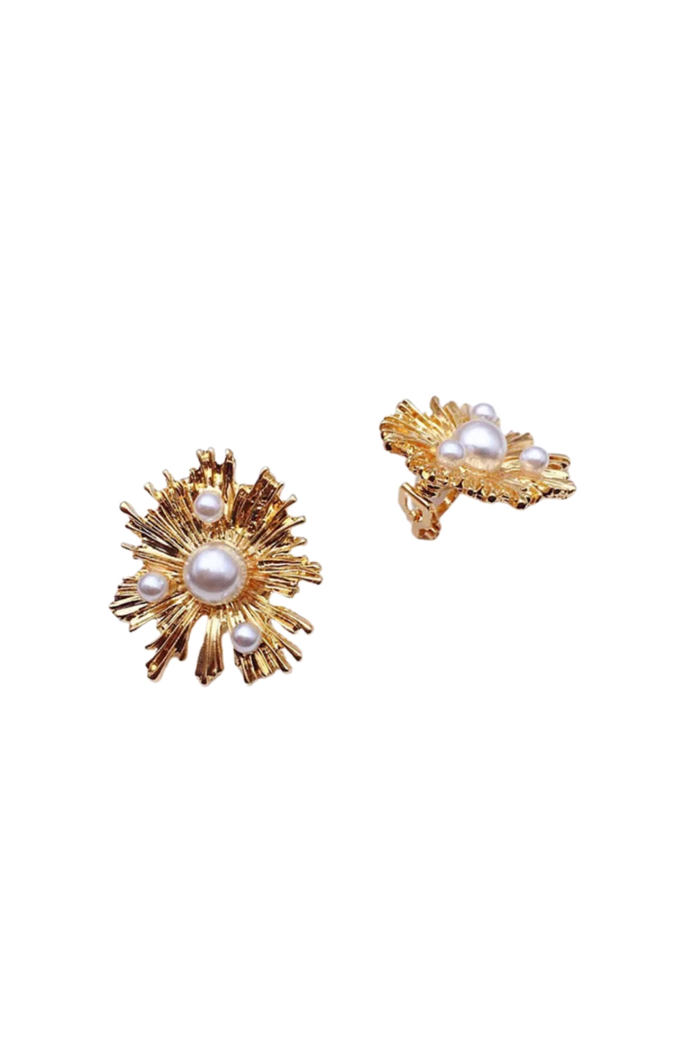 gold clip on earrings with pearl details