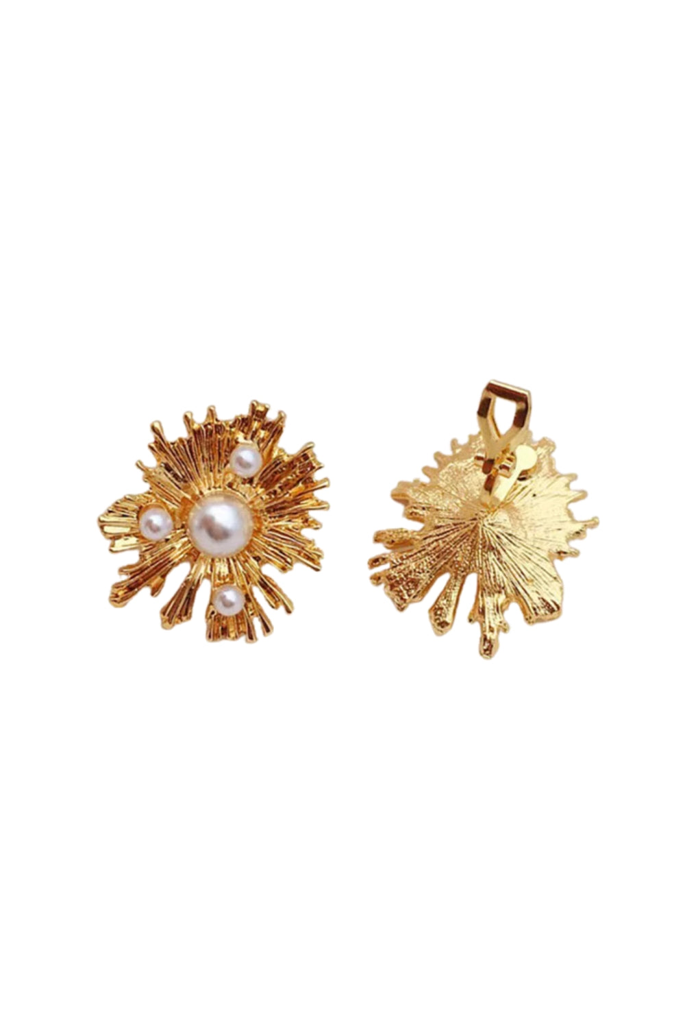 gold clip on earrings with pearl details