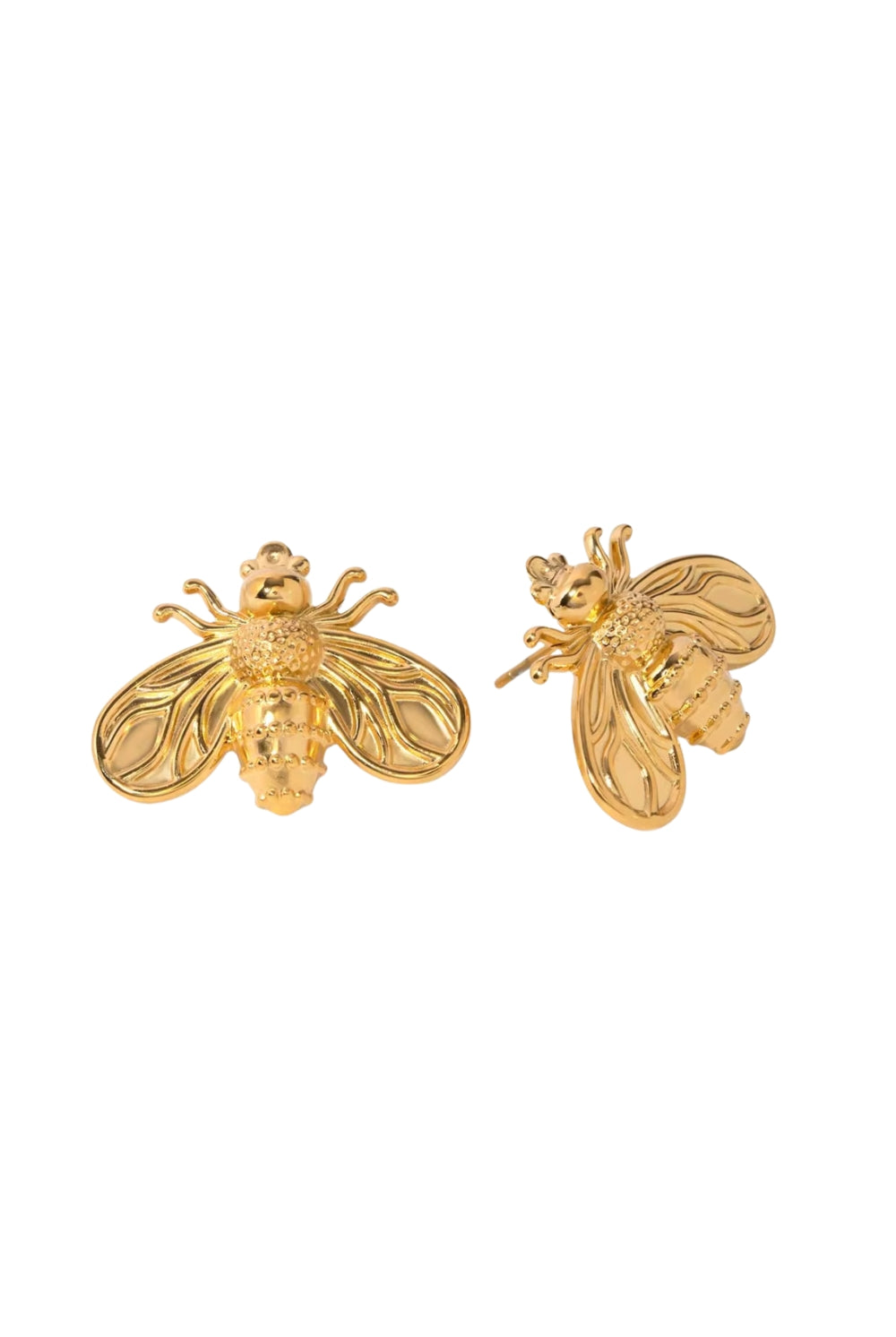 gold bee stud earrings clear cut white background