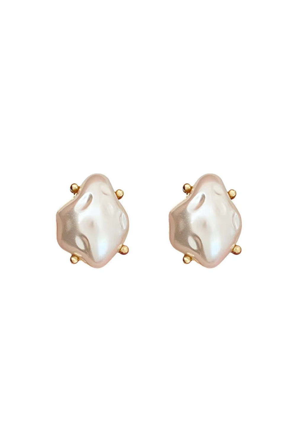 organic shape pearl and gold clip on earrings