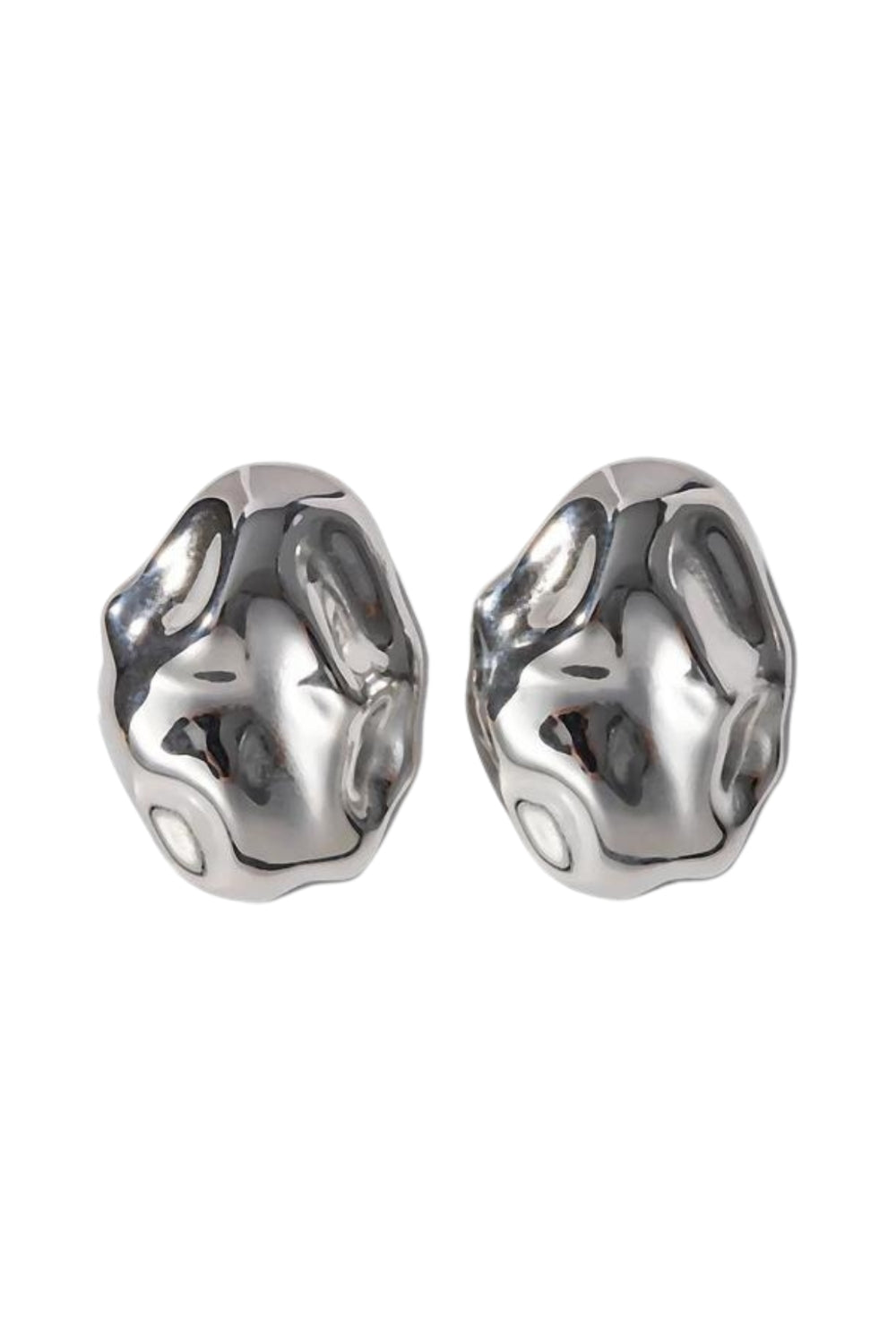 round organic shape clip on earrings silver