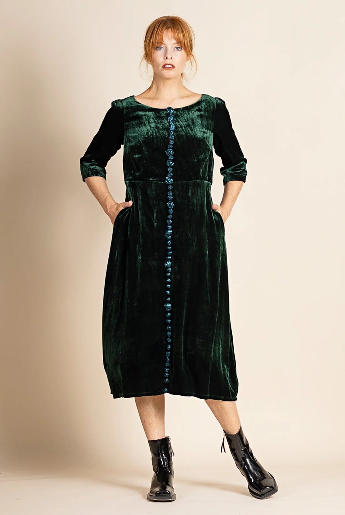 megan-salmon-velvet-rose-romance-dress-dark-green