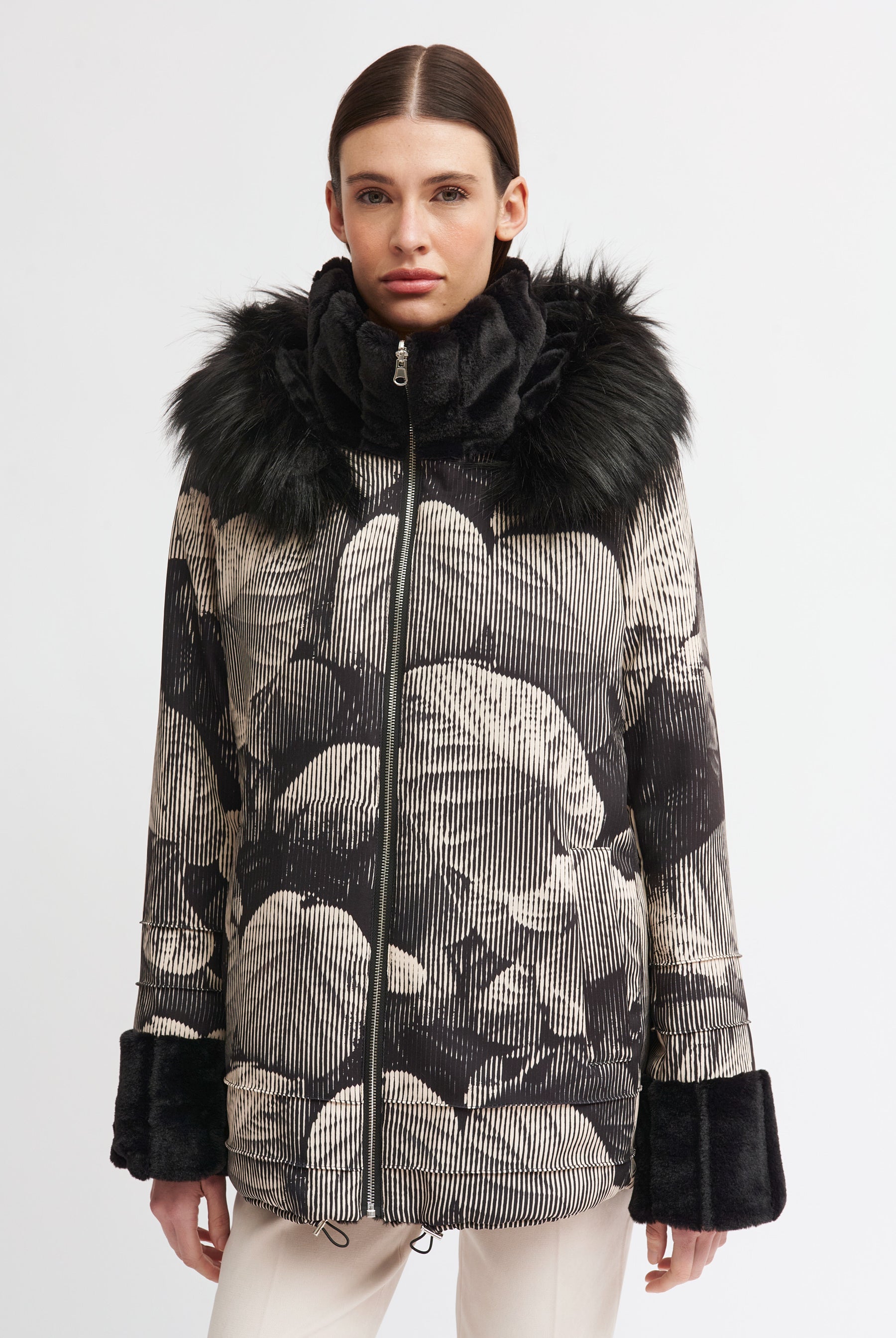 reversible-leaf-print-monochrome-jacket-with-faux-fur-hood