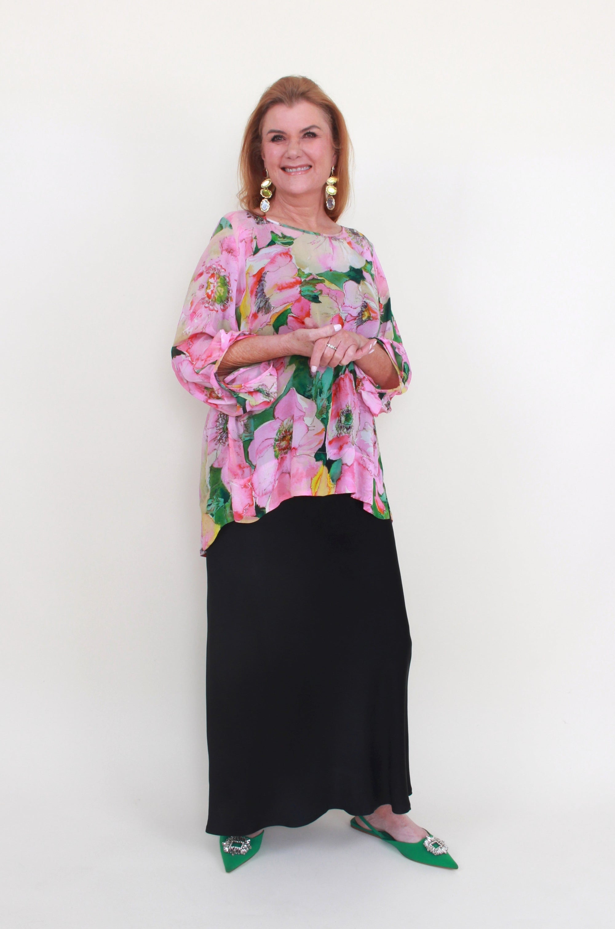 womens floral pink green blouse