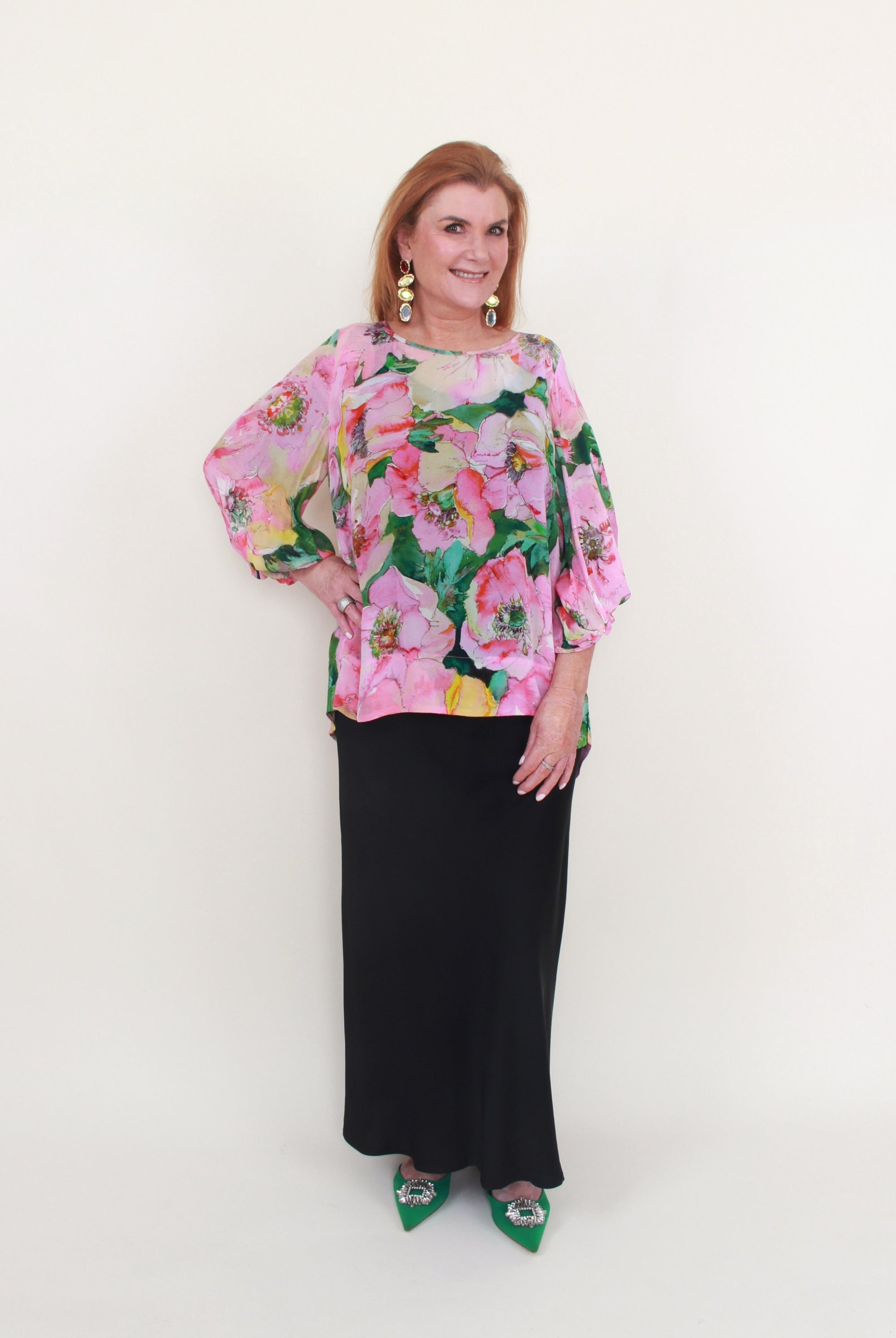 womens floral pink green blouse
