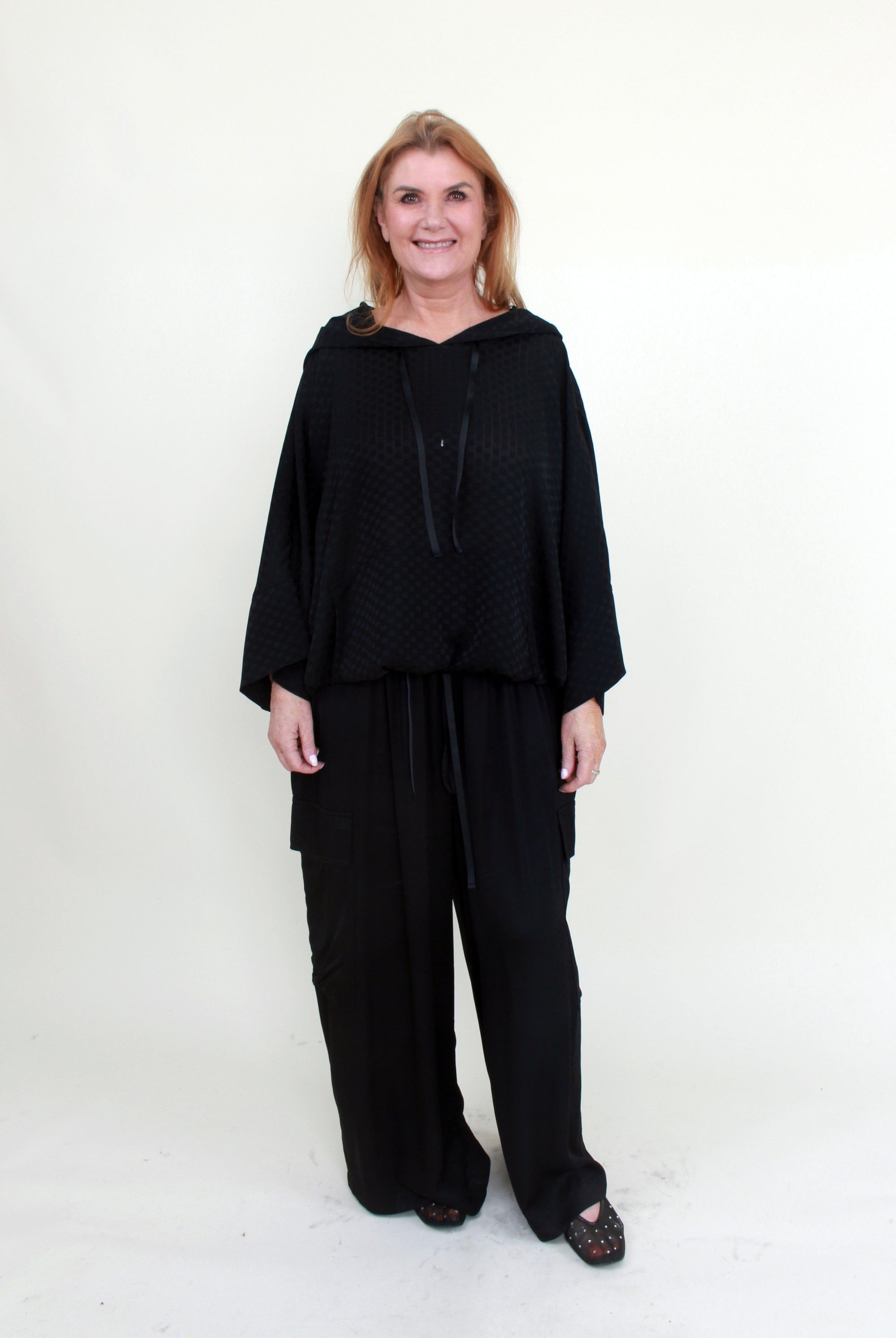 womens light hooded long sleeve top black